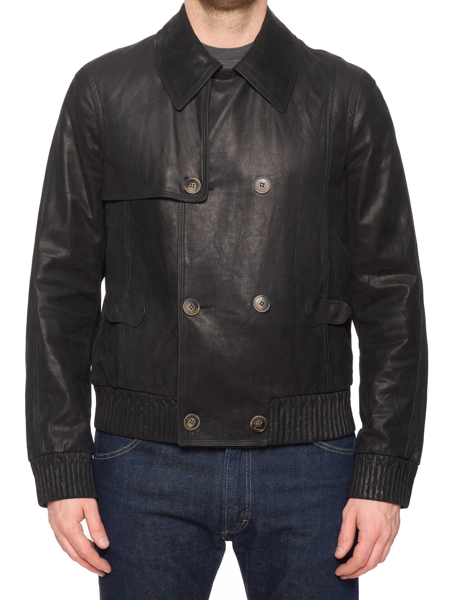 BERLUTI Paris Black Calfskin Double Breasted Leather Jacket