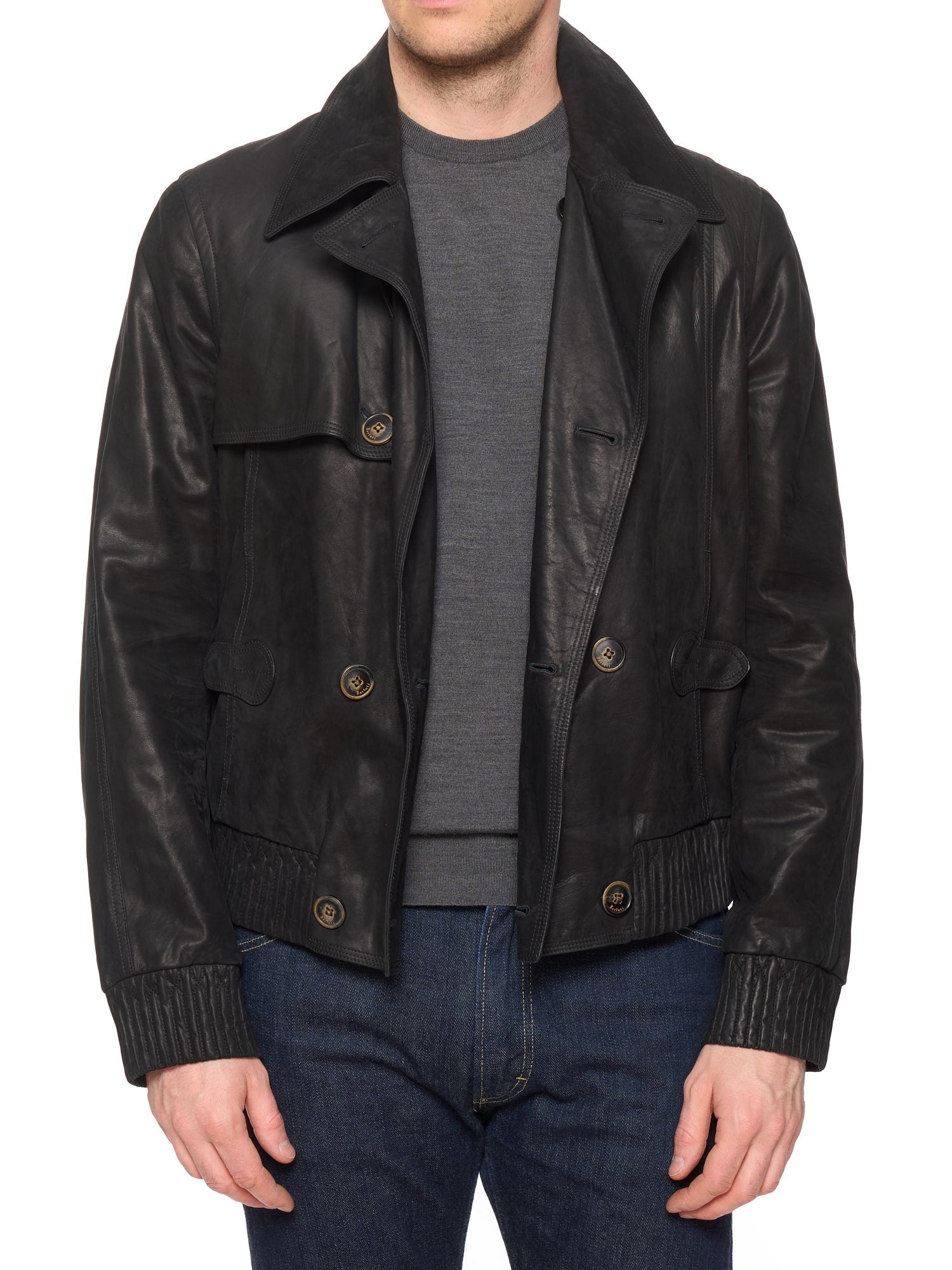 BERLUTI Paris Black Calfskin Double Breasted Leather Jacket