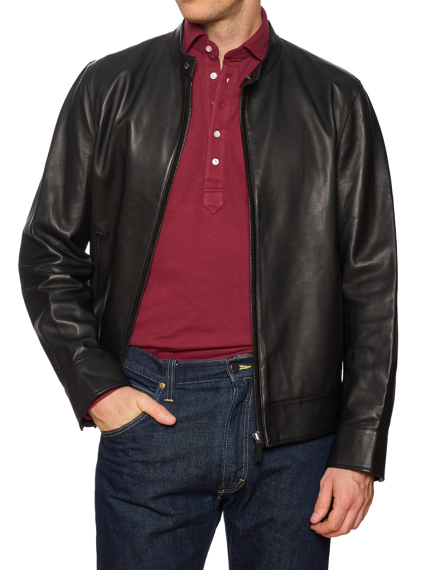 BERLUTI Paris Black Napa leather Calfskin Collarless Biker Leather Jacket