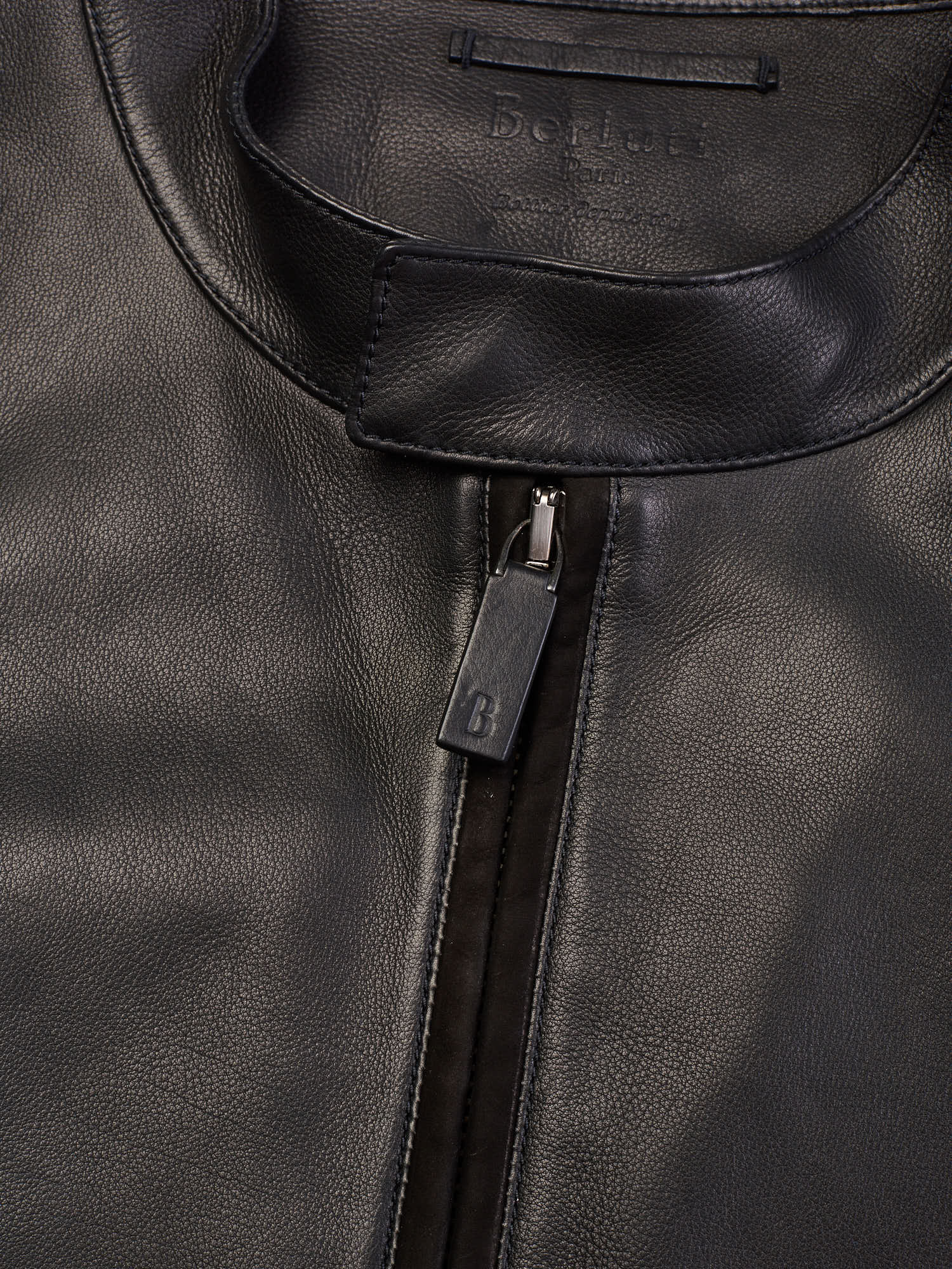 BERLUTI Paris Black Napa leather Calfskin Collarless Biker Leather Jacket