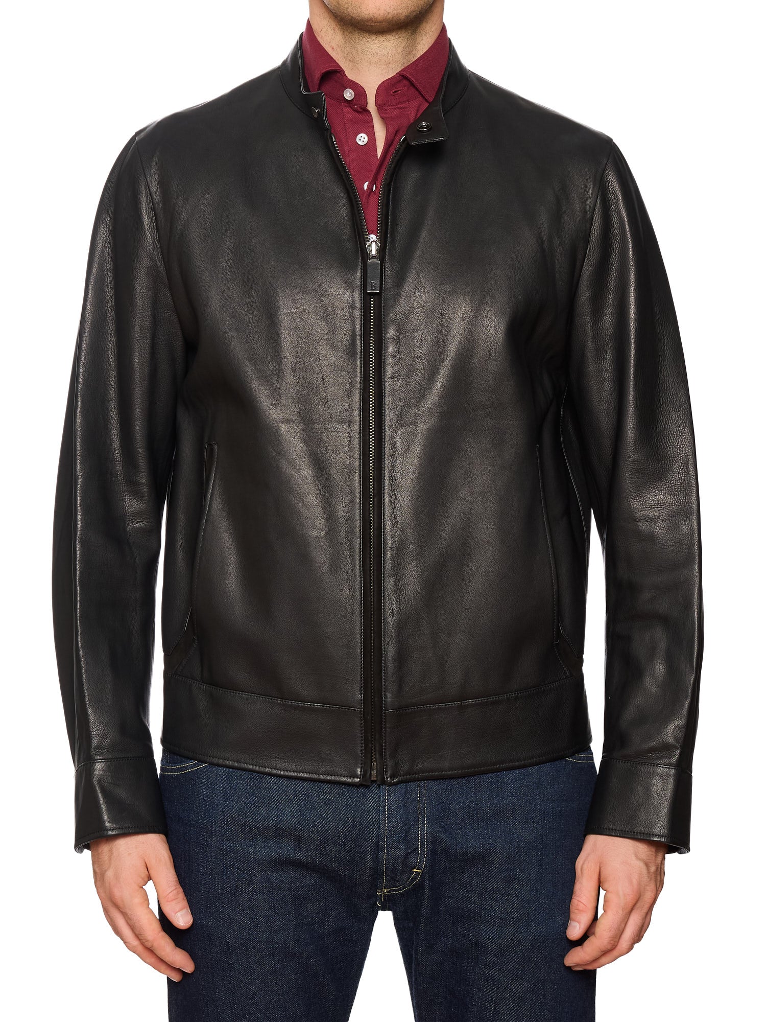 BERLUTI Paris Black Napa leather Calfskin Collarless Biker Leather Jacket