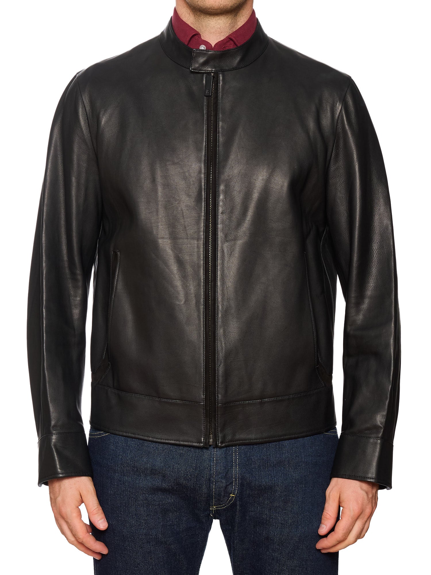 BERLUTI Paris Black Napa leather Calfskin Collarless Biker Leather Jacket