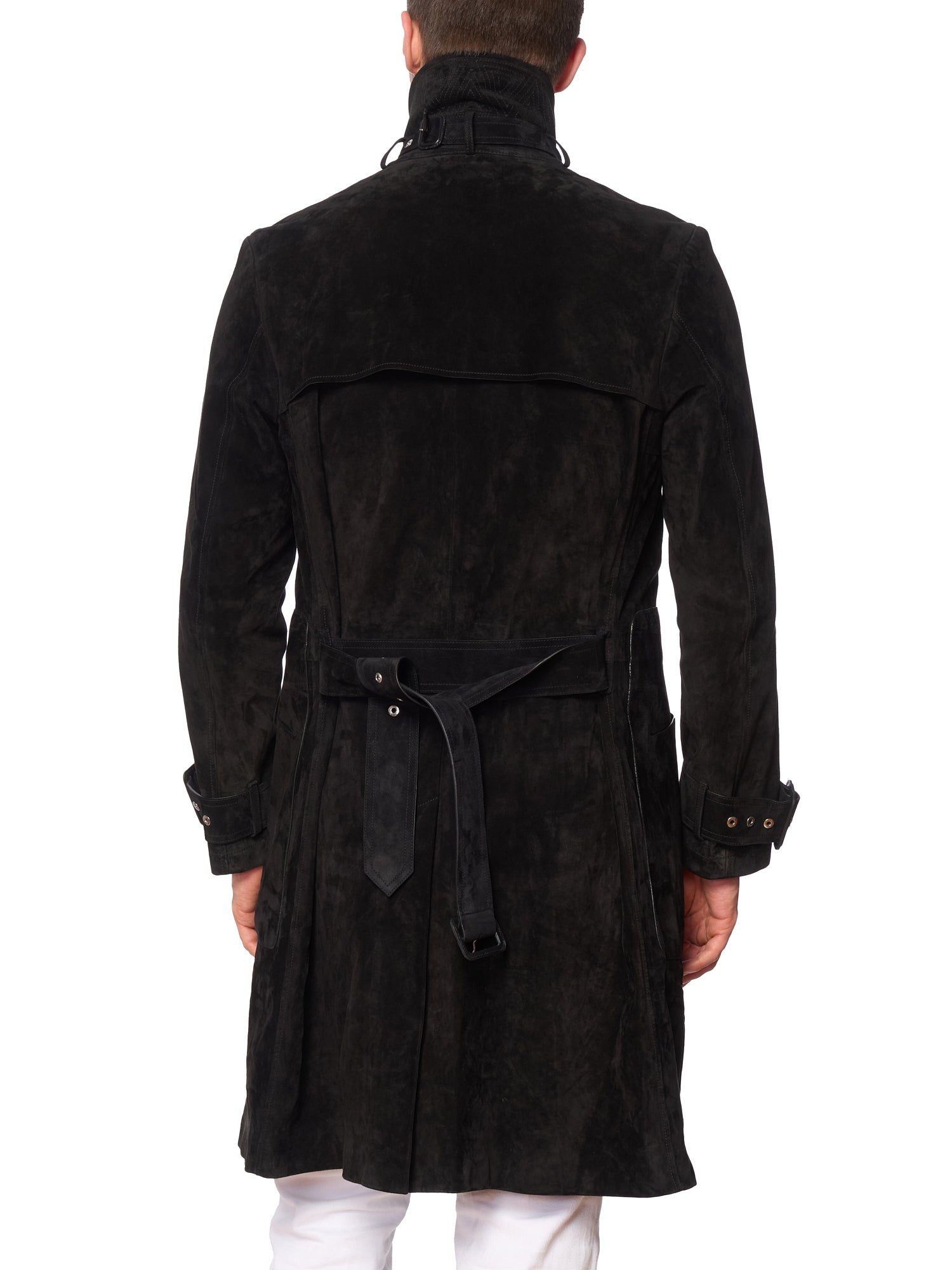 BERLUTI Paris Black Leather Suede Trench Long Coat EU 50 NEW US M