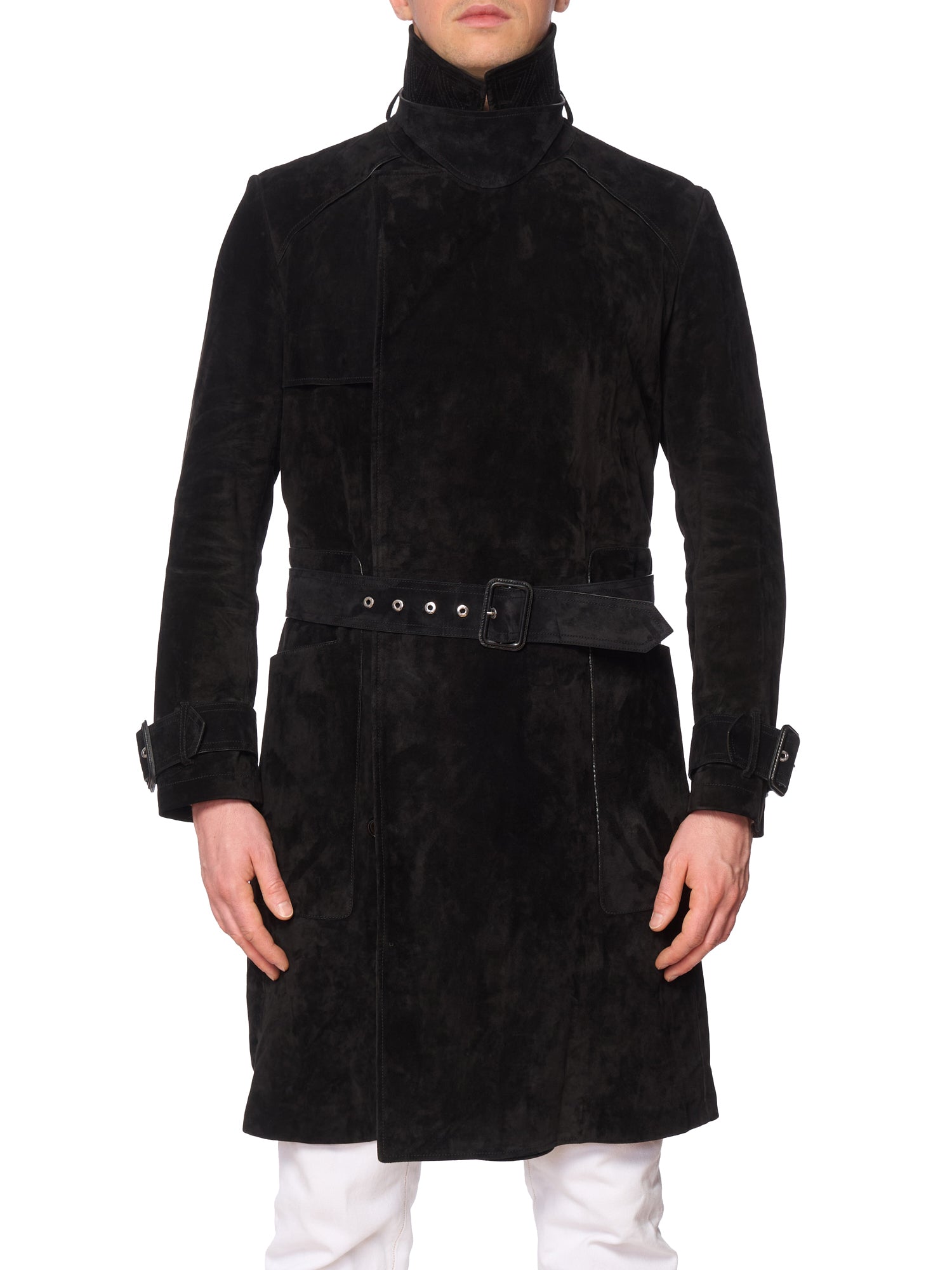 BERLUTI Paris Black Leather Suede Trench Long Coat EU 50 NEW US M