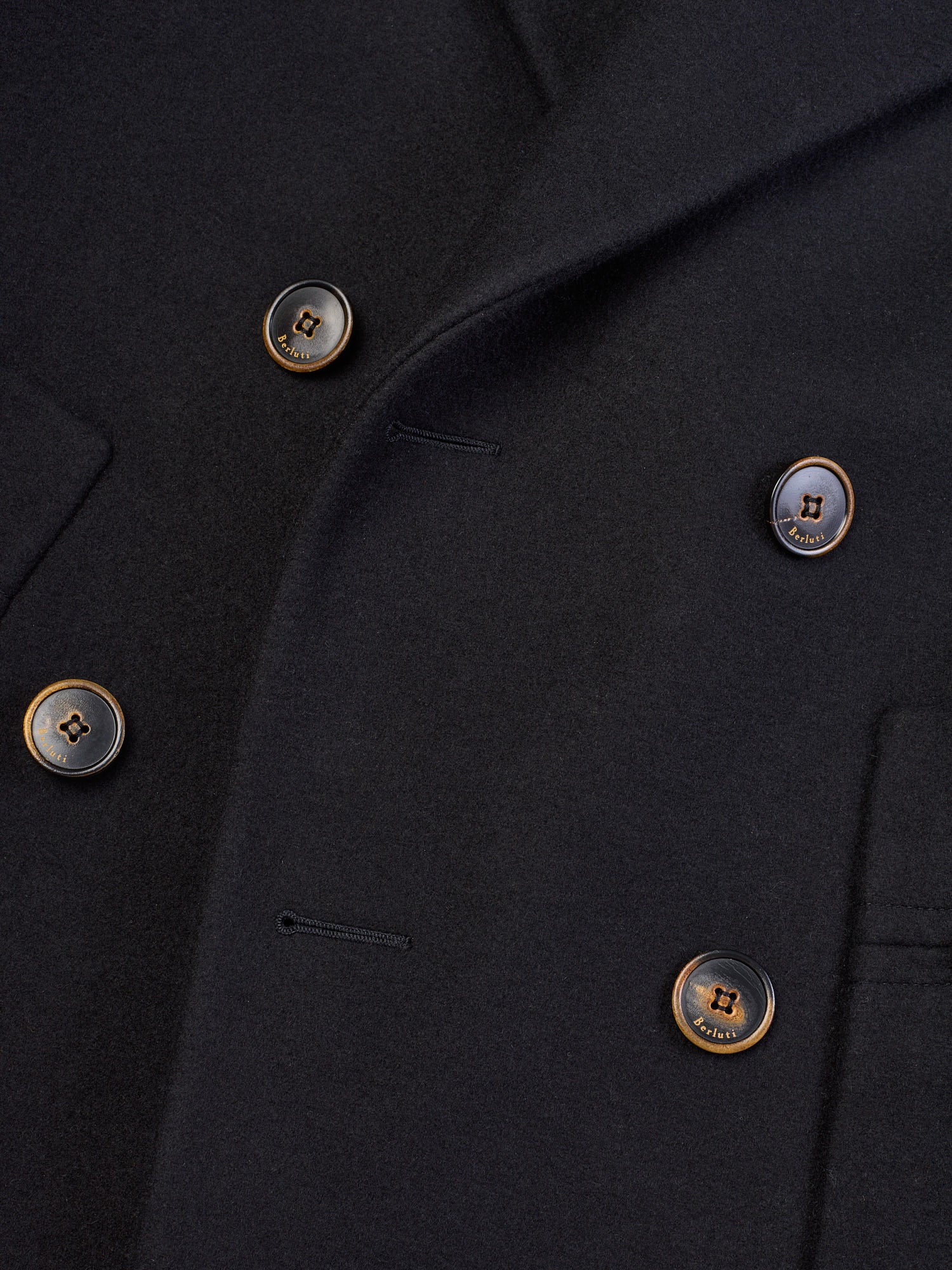 BERLUTI Paris Black Wool Double Breasted PeaCoat Navy Coat