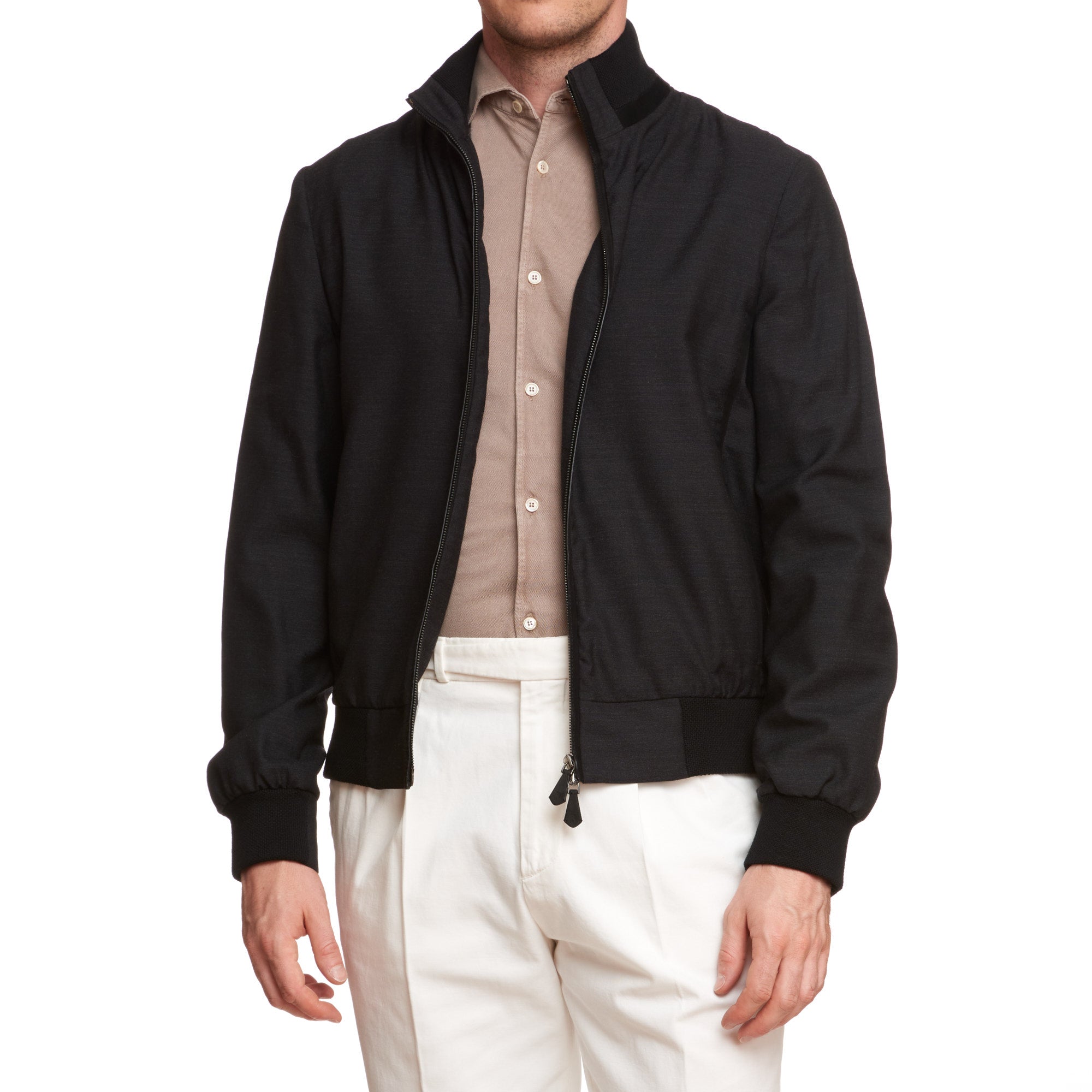 BERLUTI Paris Charcoal Gray Wool Unlined Blouson Jacket Leather Trims EU 50 NEW US M BERLUTI