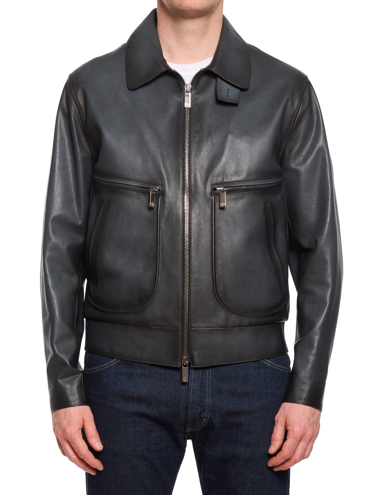 BERLUTI Paris Blue Patina Calfskin Leather Jacket
