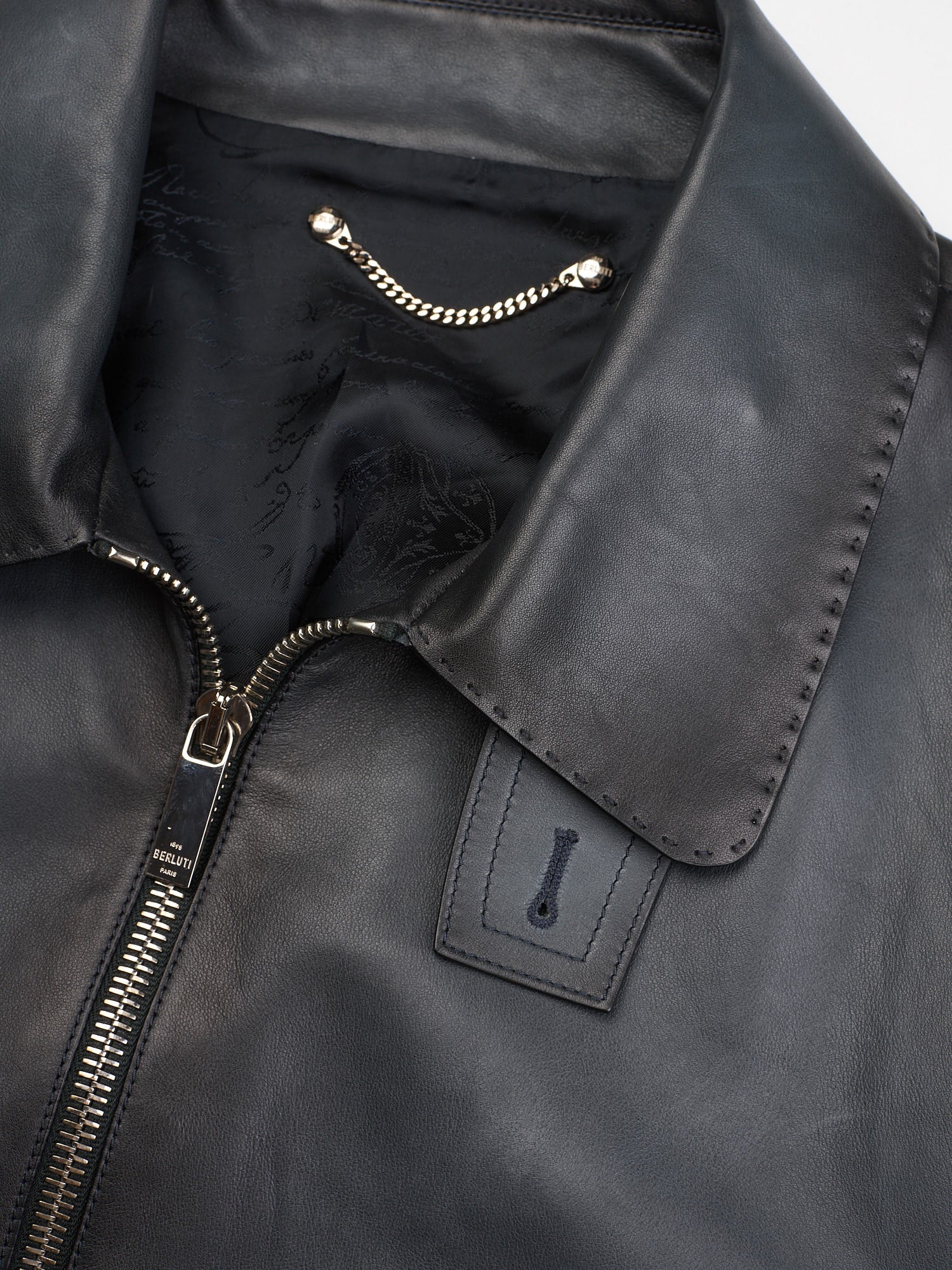 BERLUTI Paris Blue Patina Calfskin Leather Jacket