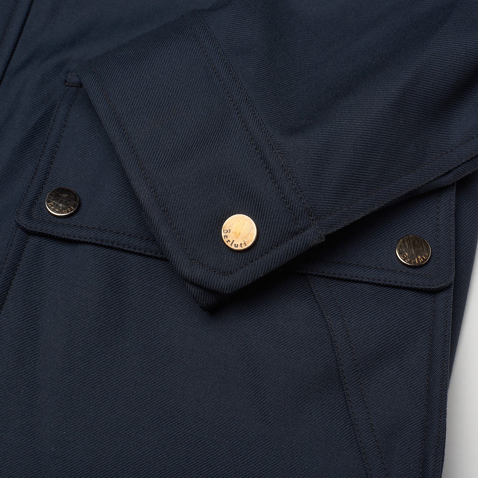 BERLUTI Paris Blue Wool Field Jacket Coat with Goatskin Details EU 50 NEW US M BERLUTI