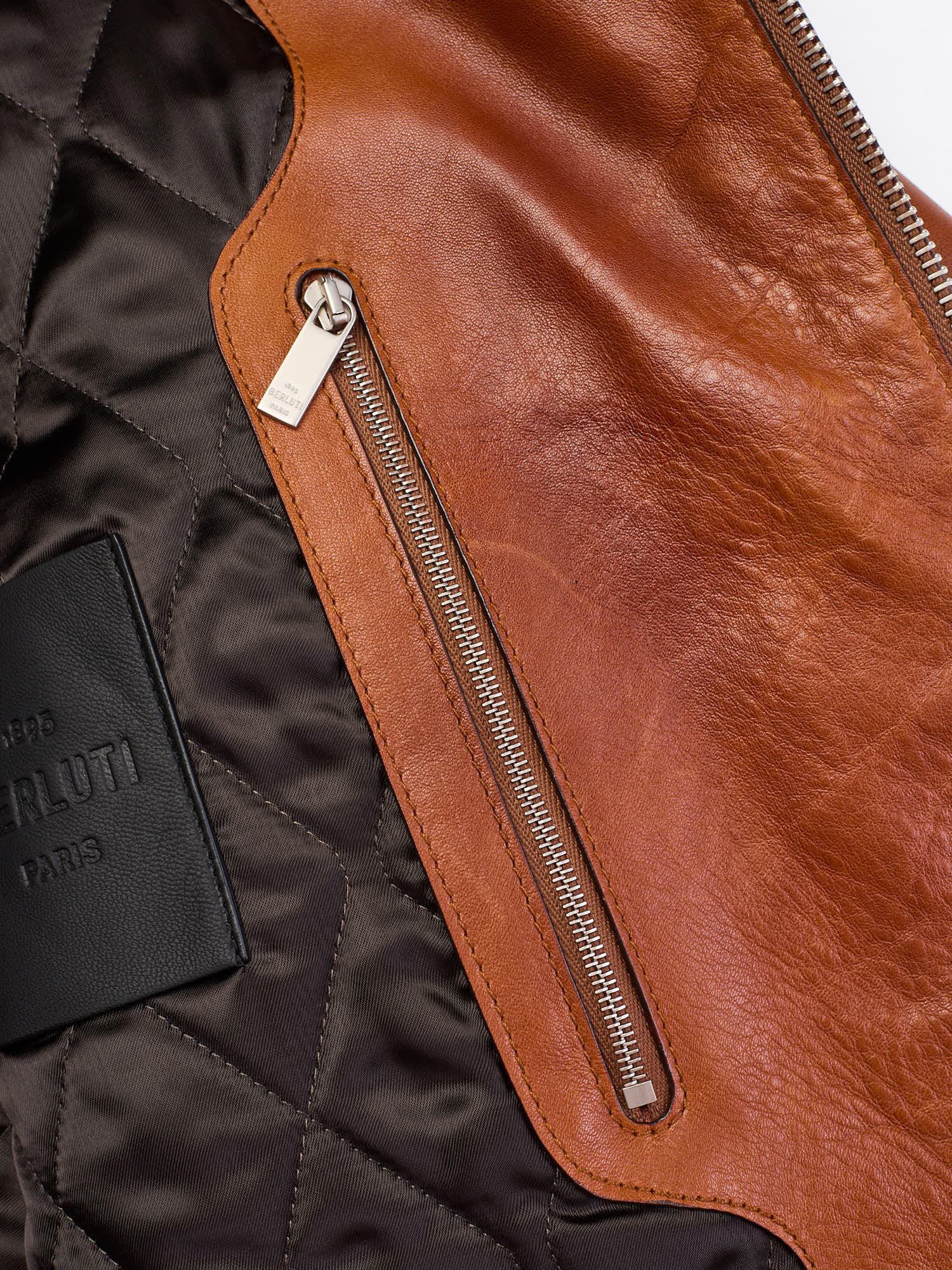 BERLUTI Paris Patina Padded 1 Jour Blouson Cacao Patina Leather Jacket