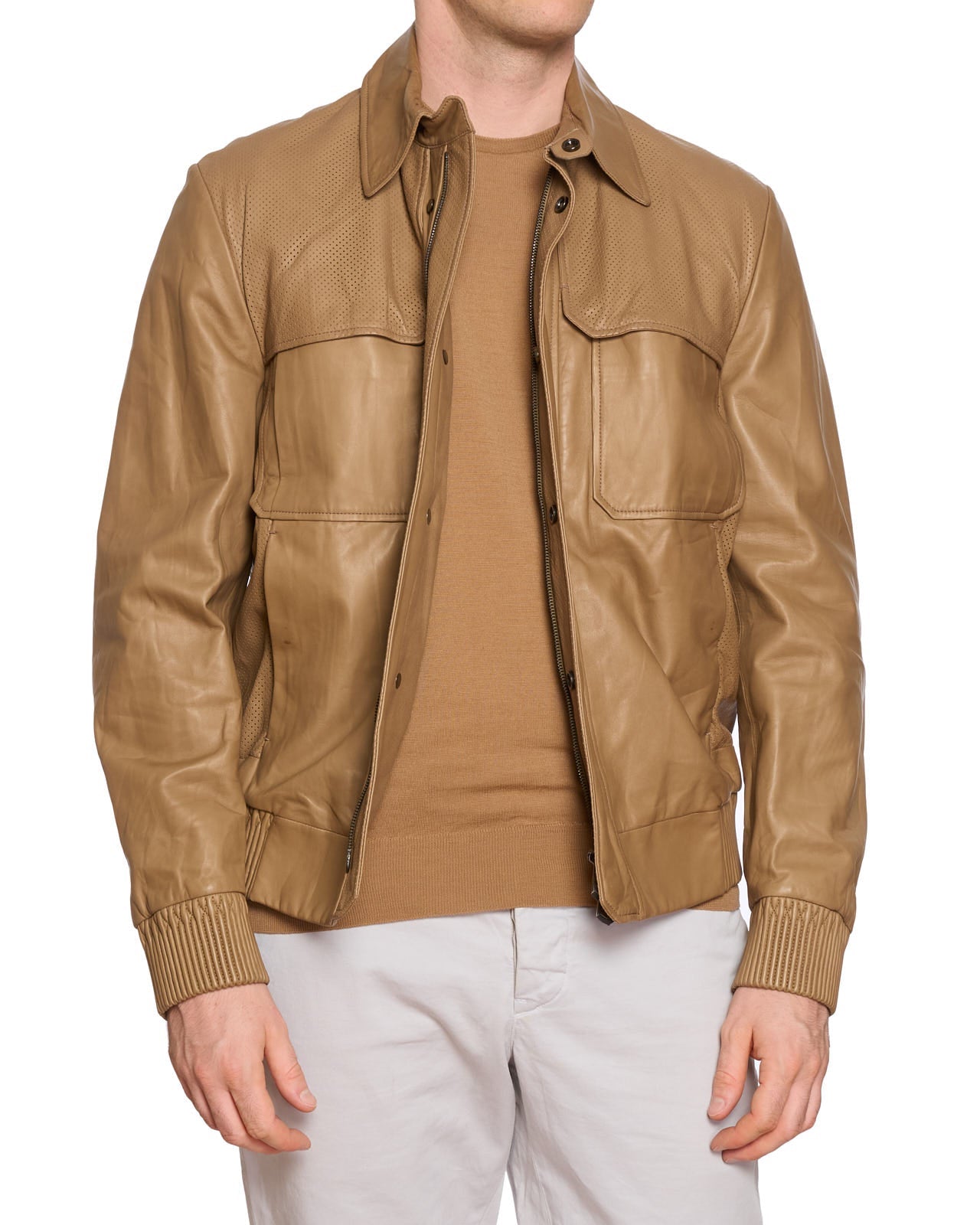 BERLUTI Paris Tan Lambskin Leather Bomber Jacket EU 50 US M NEW