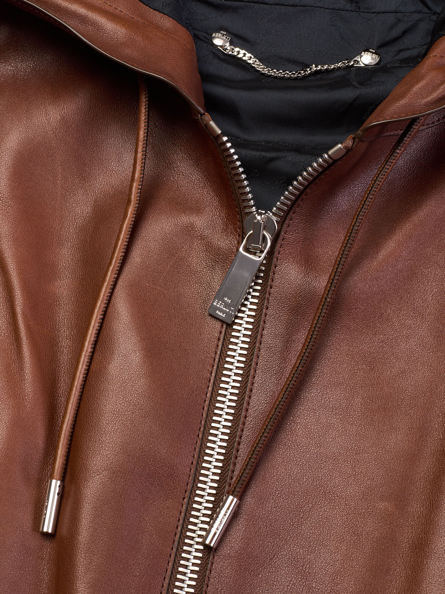 BERLUTI Paris Cacao Patina Leather Hooded Jacket Hoodie