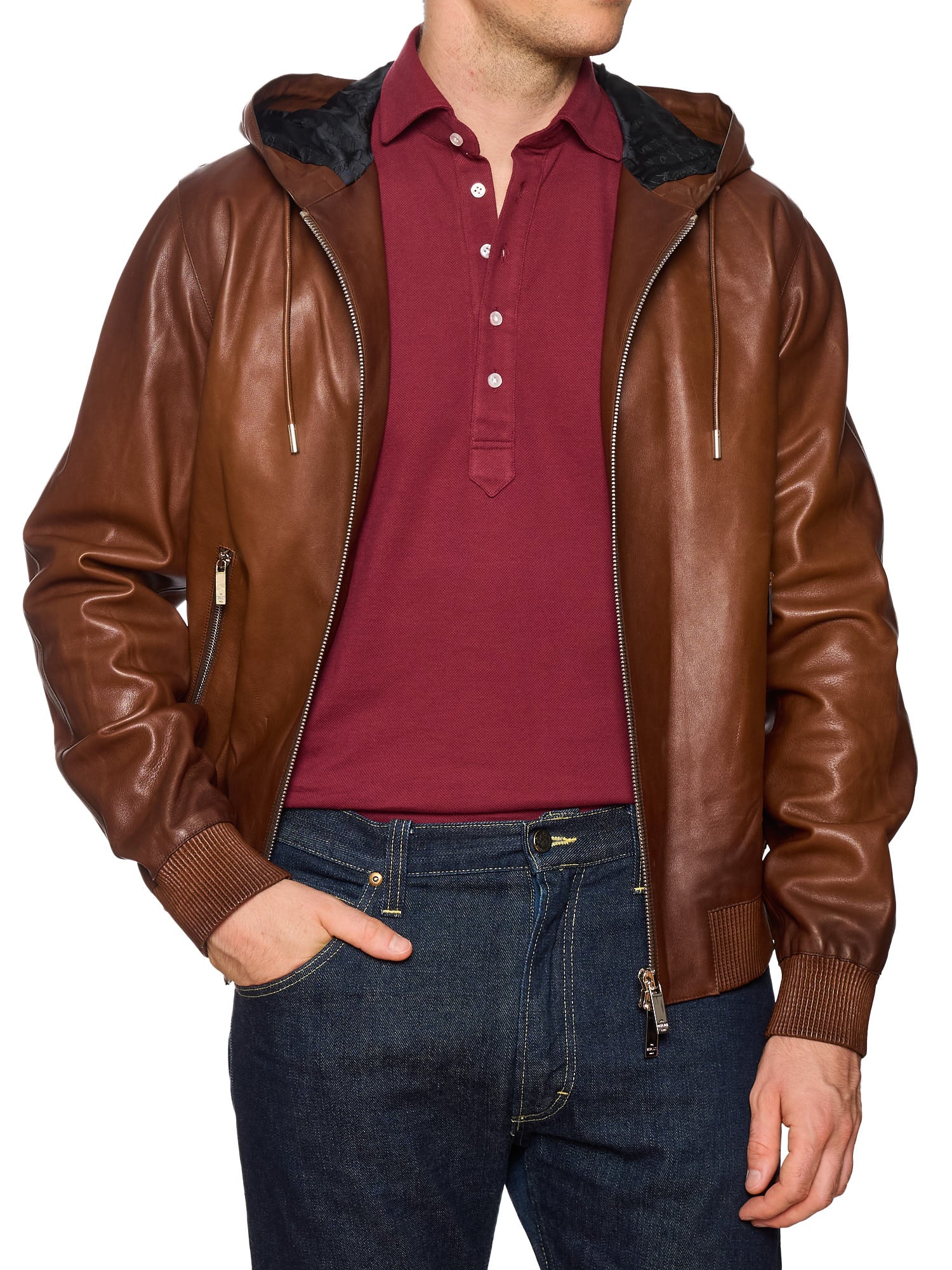 BERLUTI Paris Cacao Patina Leather Hooded Jacket Hoodie