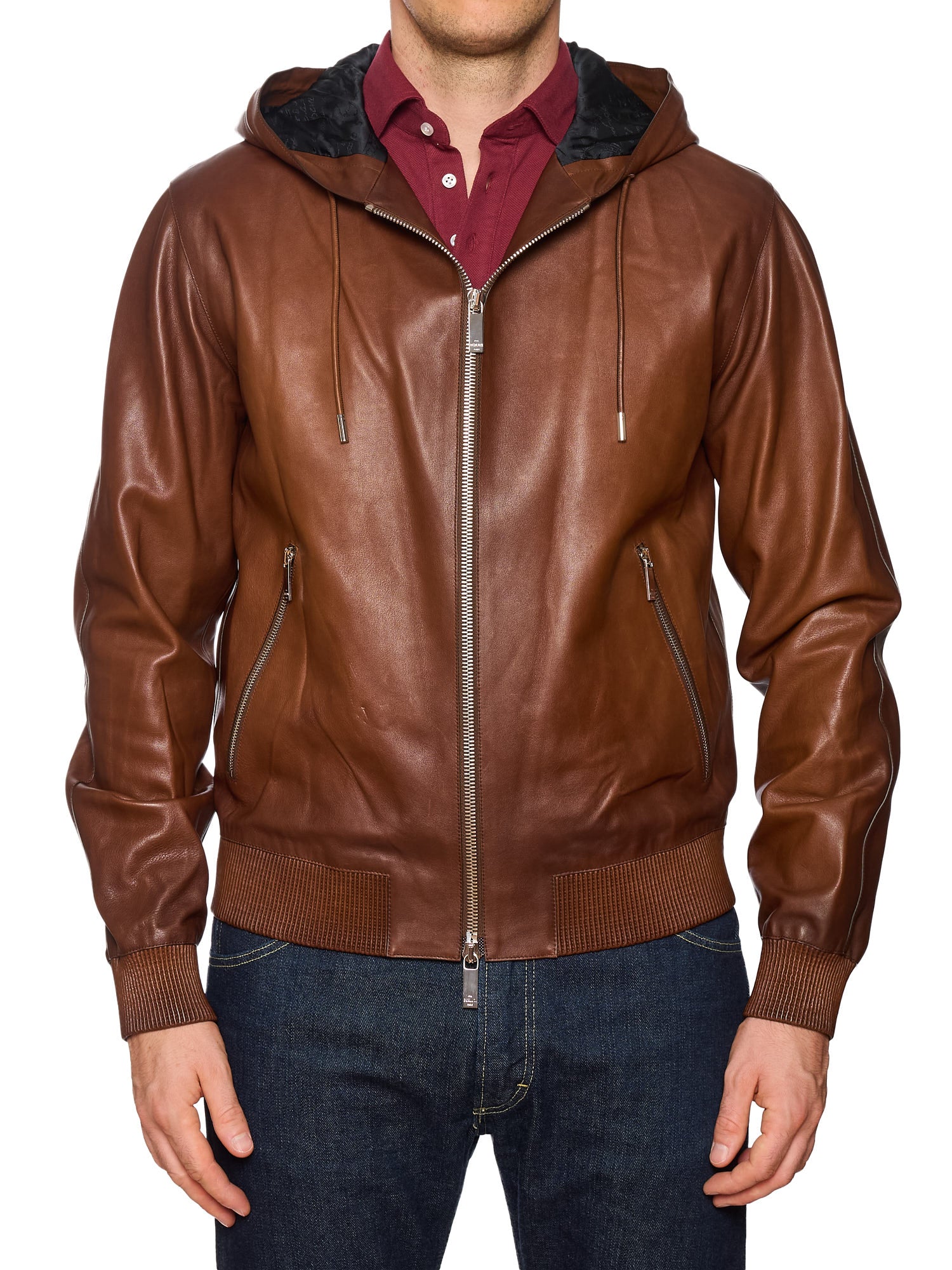 BERLUTI Paris Cacao Patina Leather Hooded Jacket Hoodie