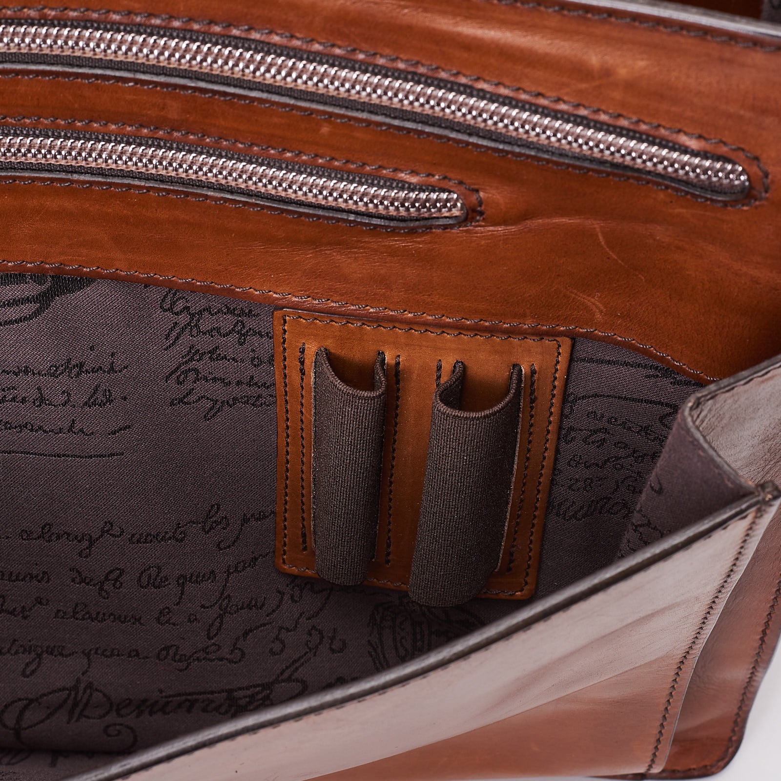 BERLUTI Paris Cacao Brown Venezia Soft Leather Scritto Briefcase Bag with Pouch BERLUTI