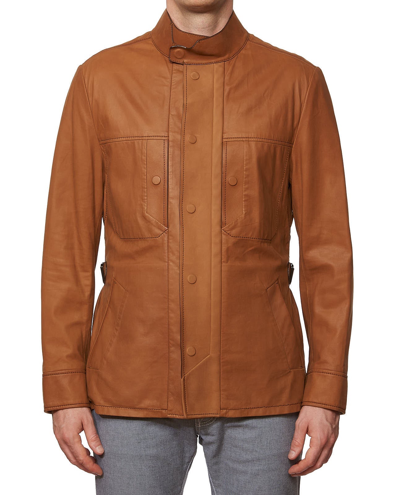 BERLUTI Paris Cognac Calfskin Leather Jacket EU 50 NEW US M