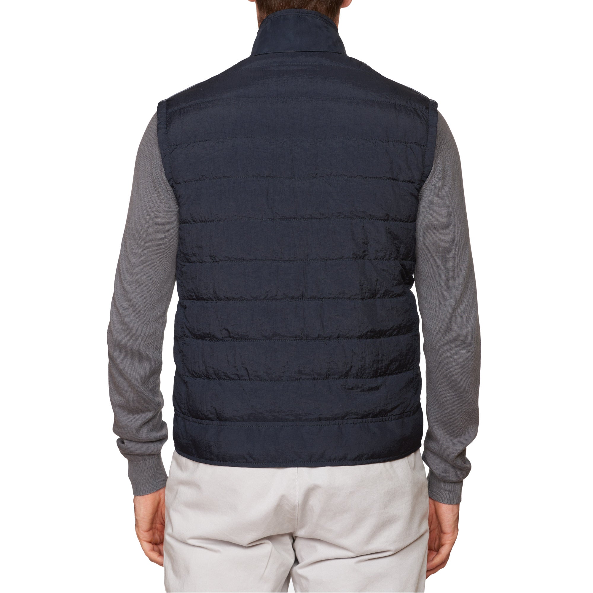 BERLUTI Paris Dark Blue Polyamide Puffer Vest with Calfskin Leather Trim R50 NEW M BERLUTI