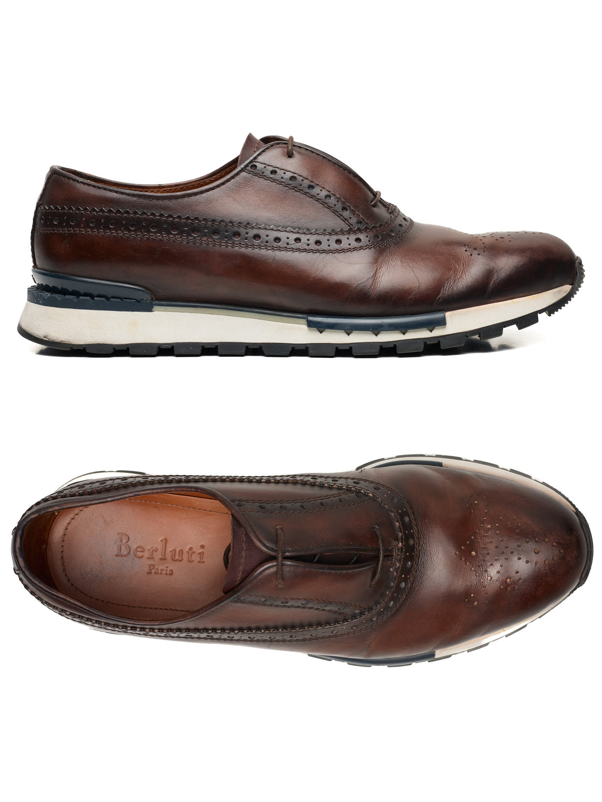 BERLUTI Paris Fast Track Oxford Brogues Cacao-White Venezia Leather Shoes
