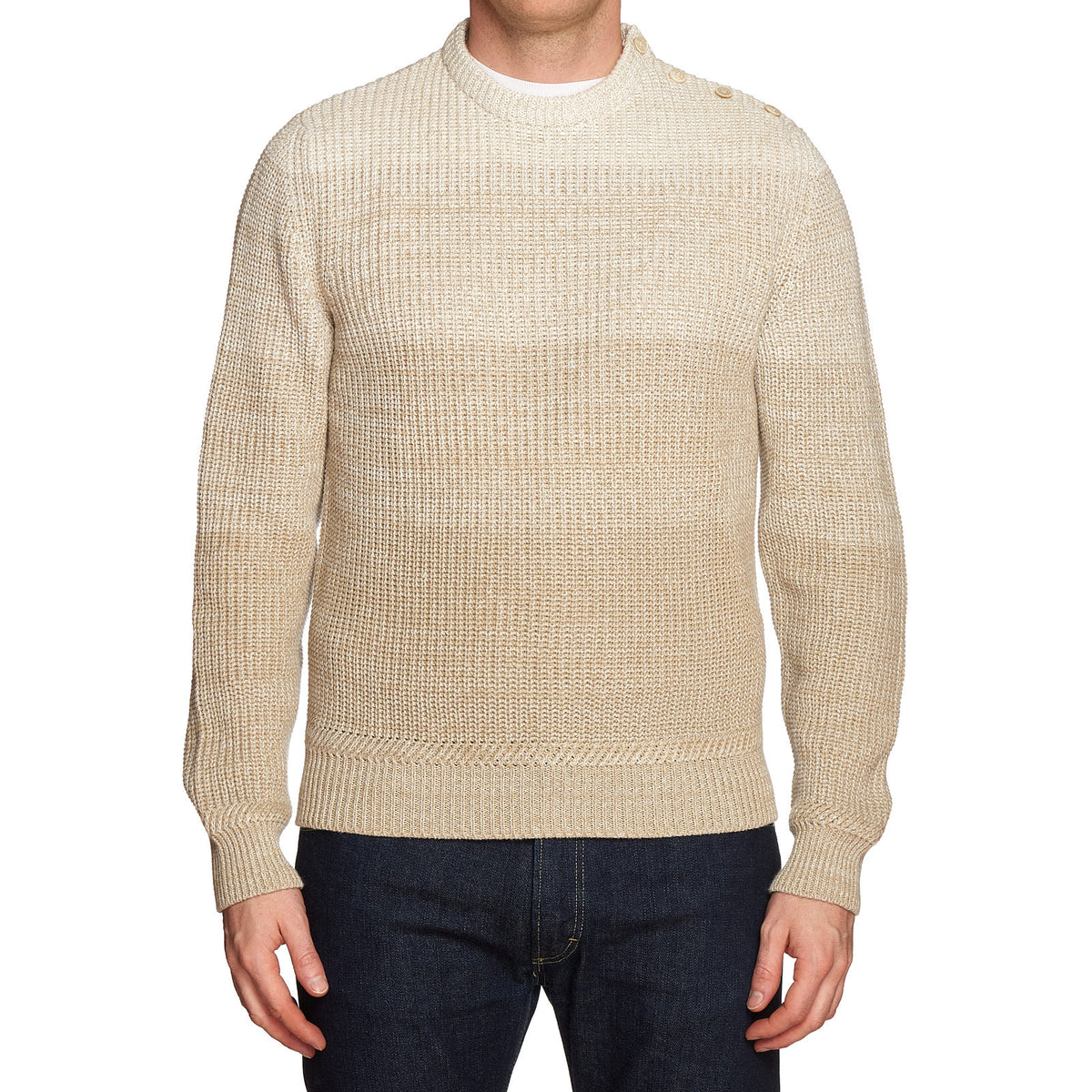 BERLUTI Paris Beige Linen-Cotton Knit Crewneck Sweater Size M