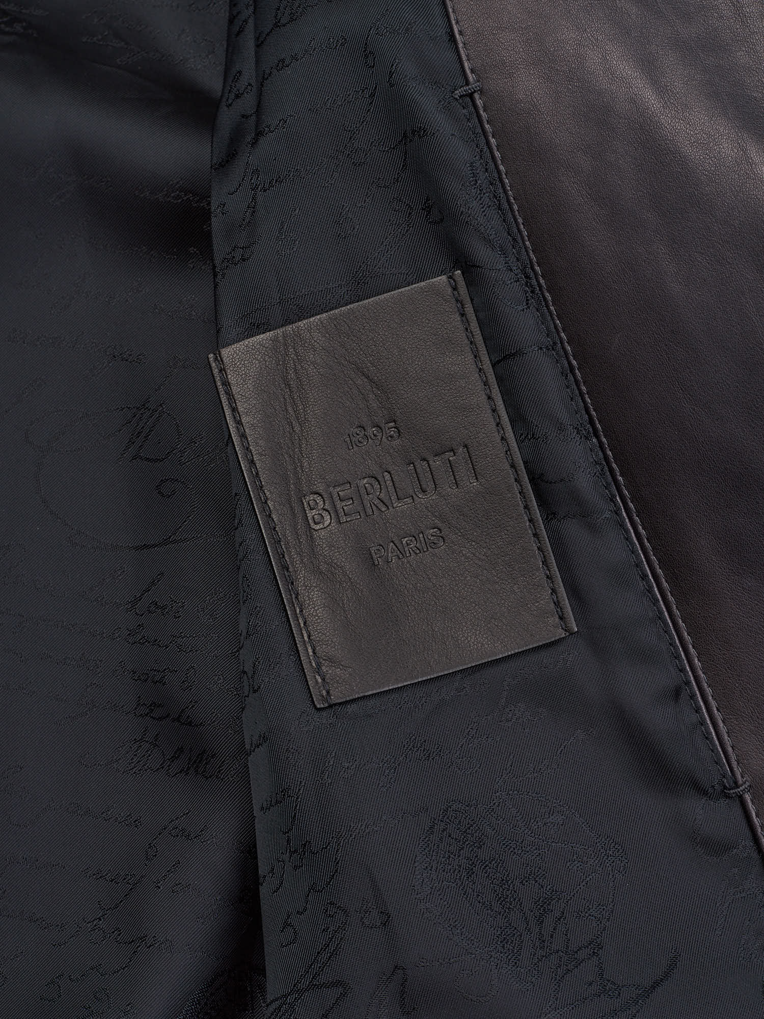 BERLUTI Paris Gray Calfskin B-Way Scritto Black Patina Leather Jacket Bomber