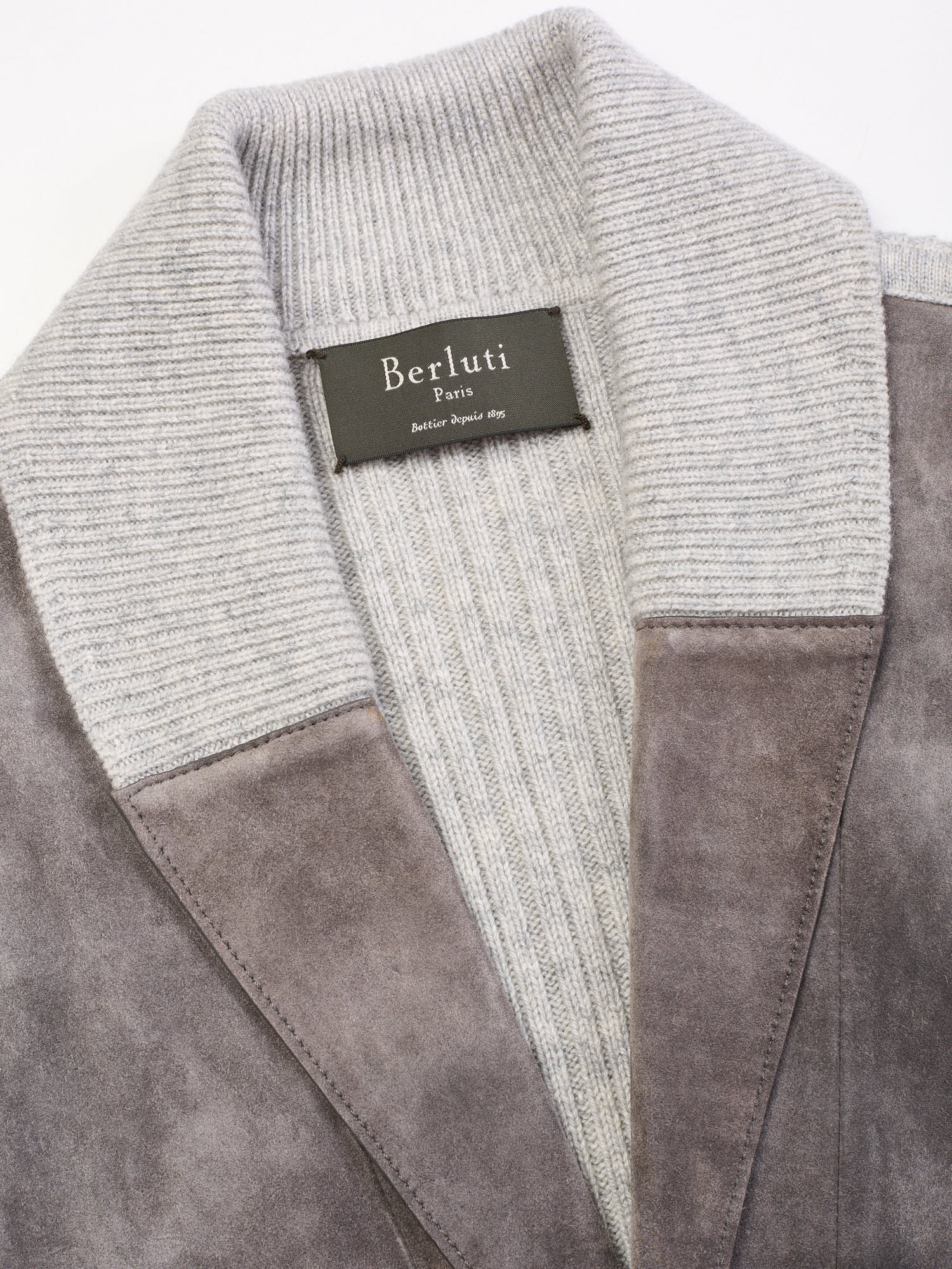 BERLUTI Paris Gray Cashmere - Suede Button Up Knit Cardigan Jacket