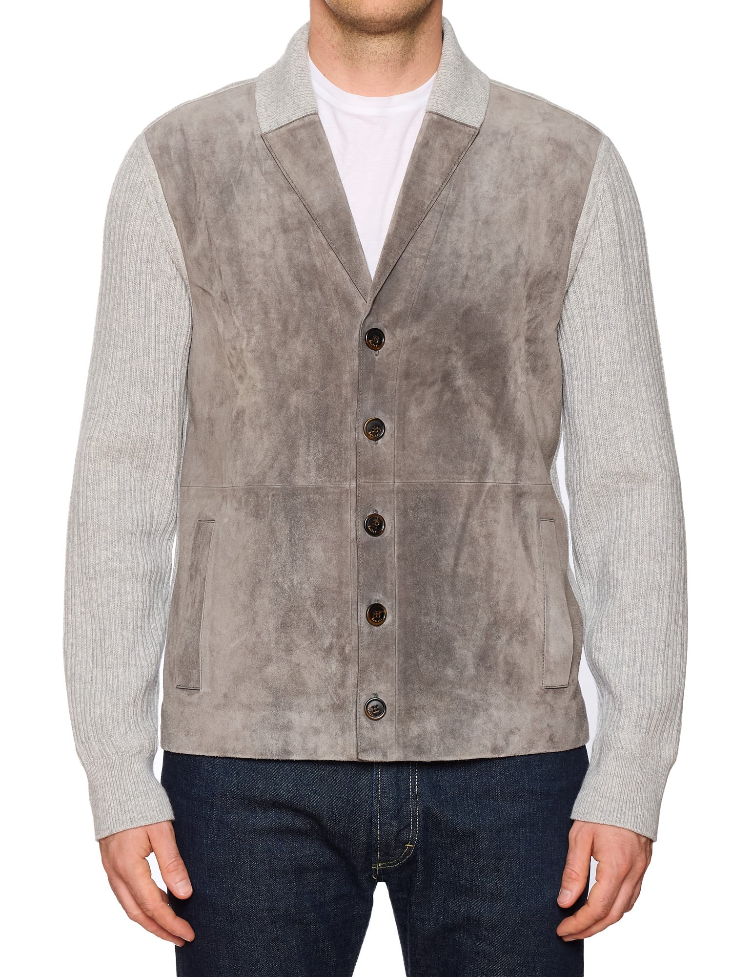BERLUTI Paris Gray Cashmere - Suede Button Up Knit Cardigan Jacket
