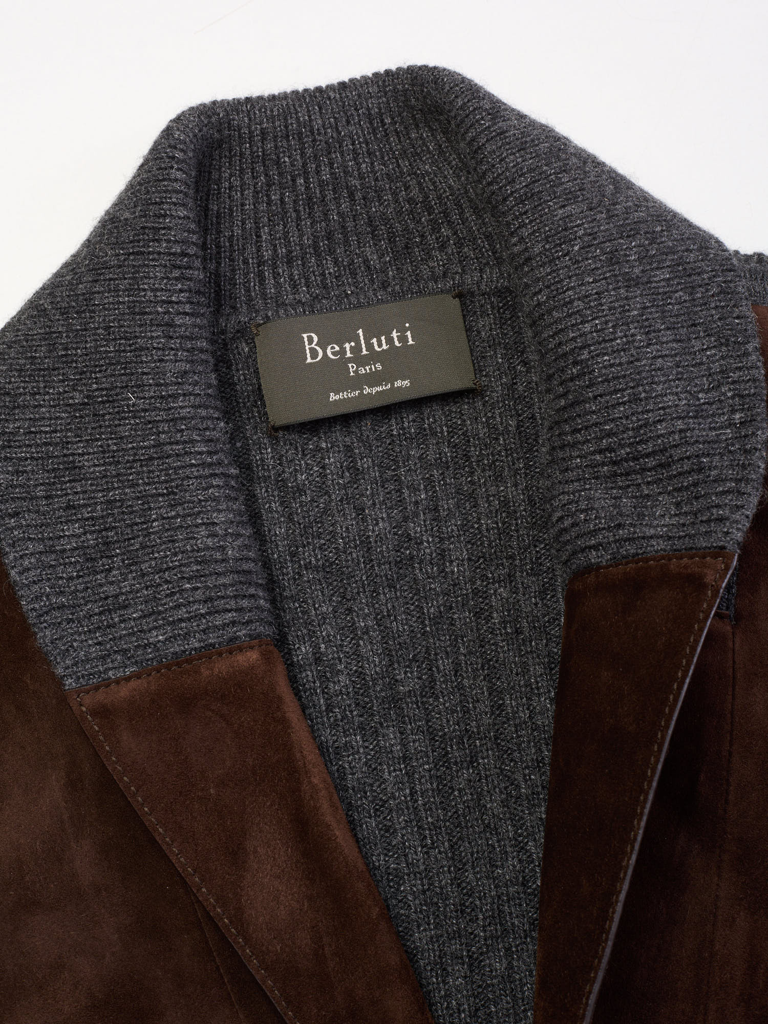 SalvaggioBERLUTI Paris Choco Cashmere - Suede Front Button Up Knit Sweater