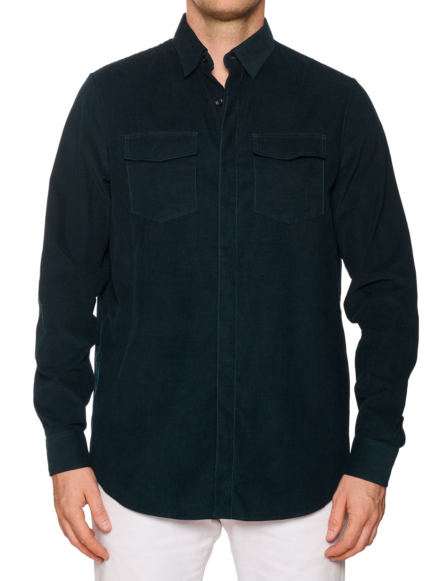 BERLUTI Paris Dark Teal Corduroy Cotton Casual Shirt