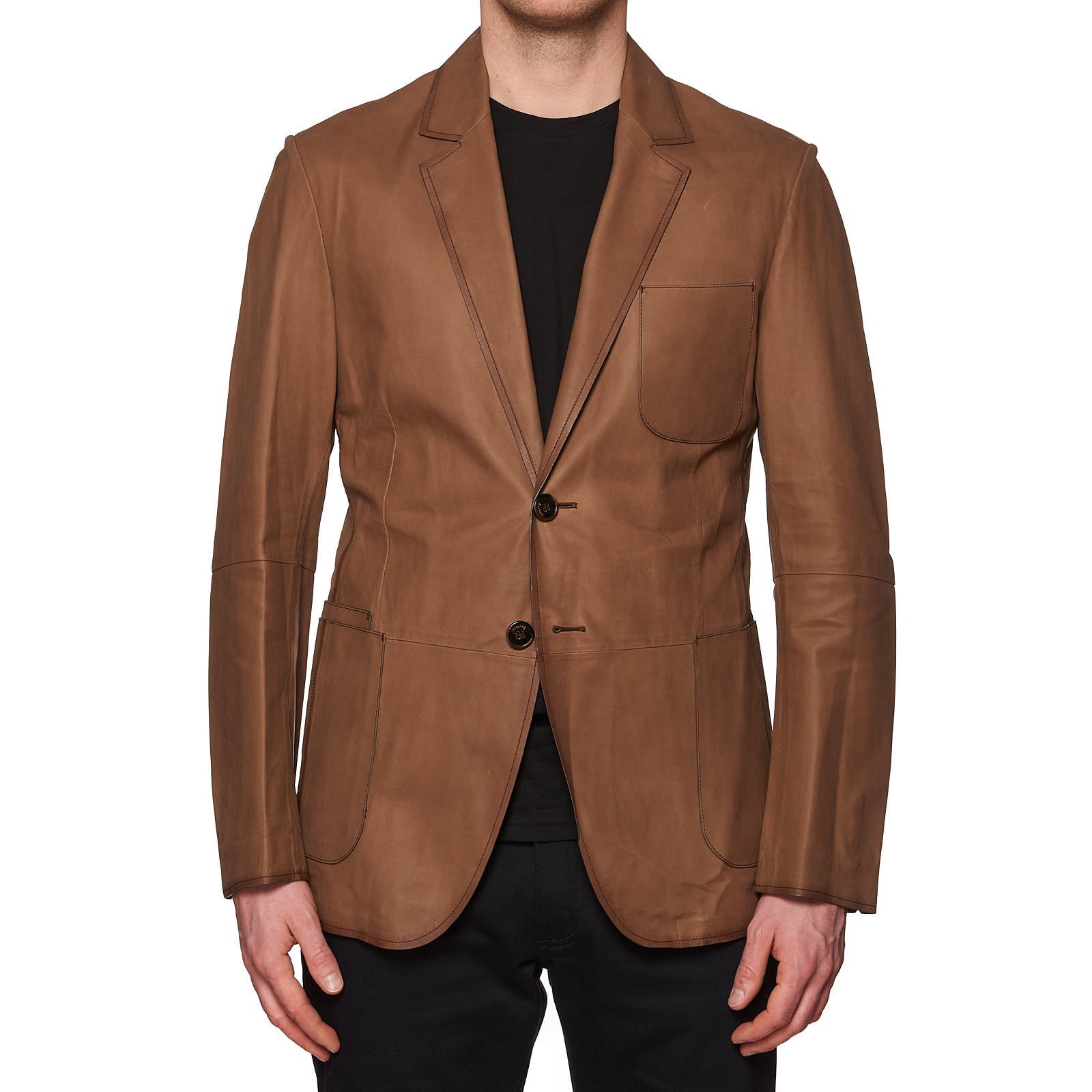 BERLUTI Paris Light Brown Calfskin Leather 2 Button Unlined Jacket EU 50 US 40 BERLUTI