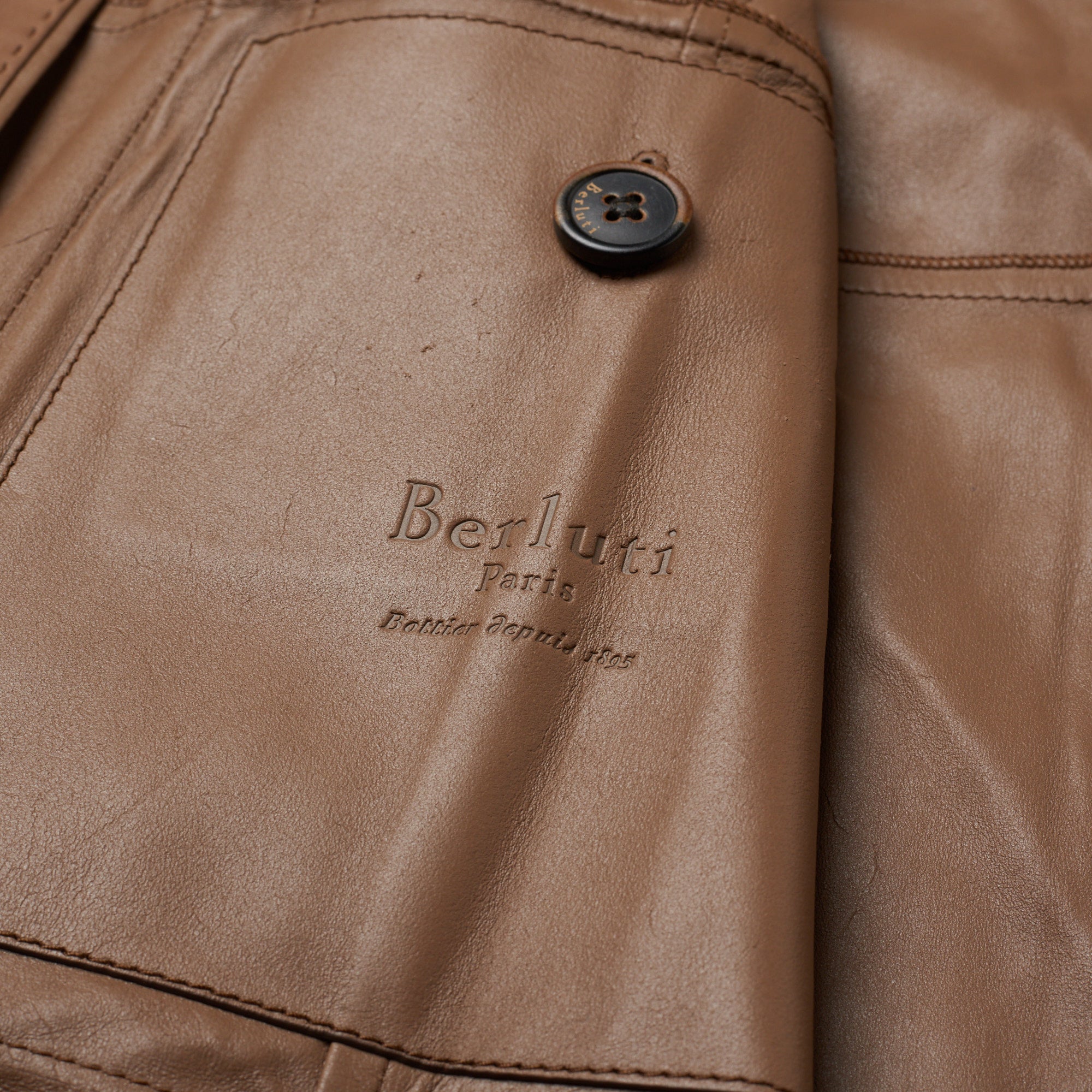 BERLUTI Paris Light Brown Calfskin Leather 2 Button Unlined Jacket EU 50 US 40 BERLUTI