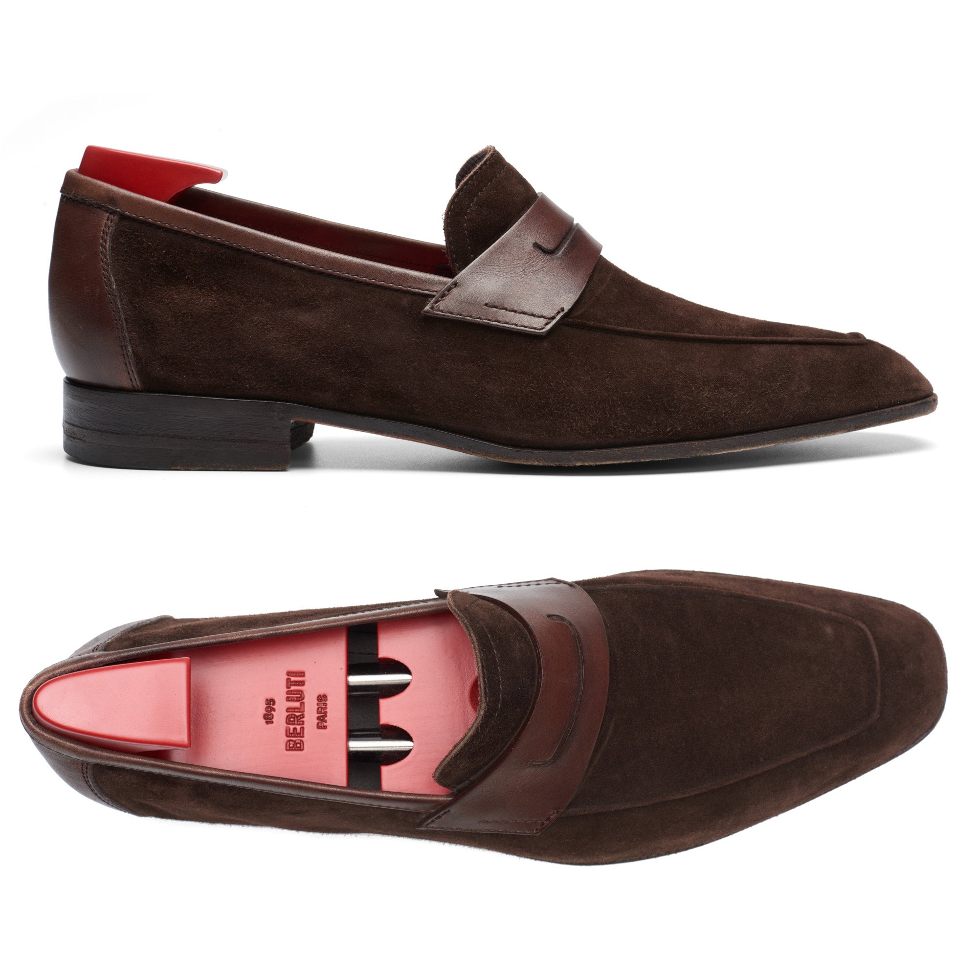 BERLUTI Paris Lorenzo Brown Suede Leather Unlined Penny Loafer Shoes UK 8 US 9 BERLUTI