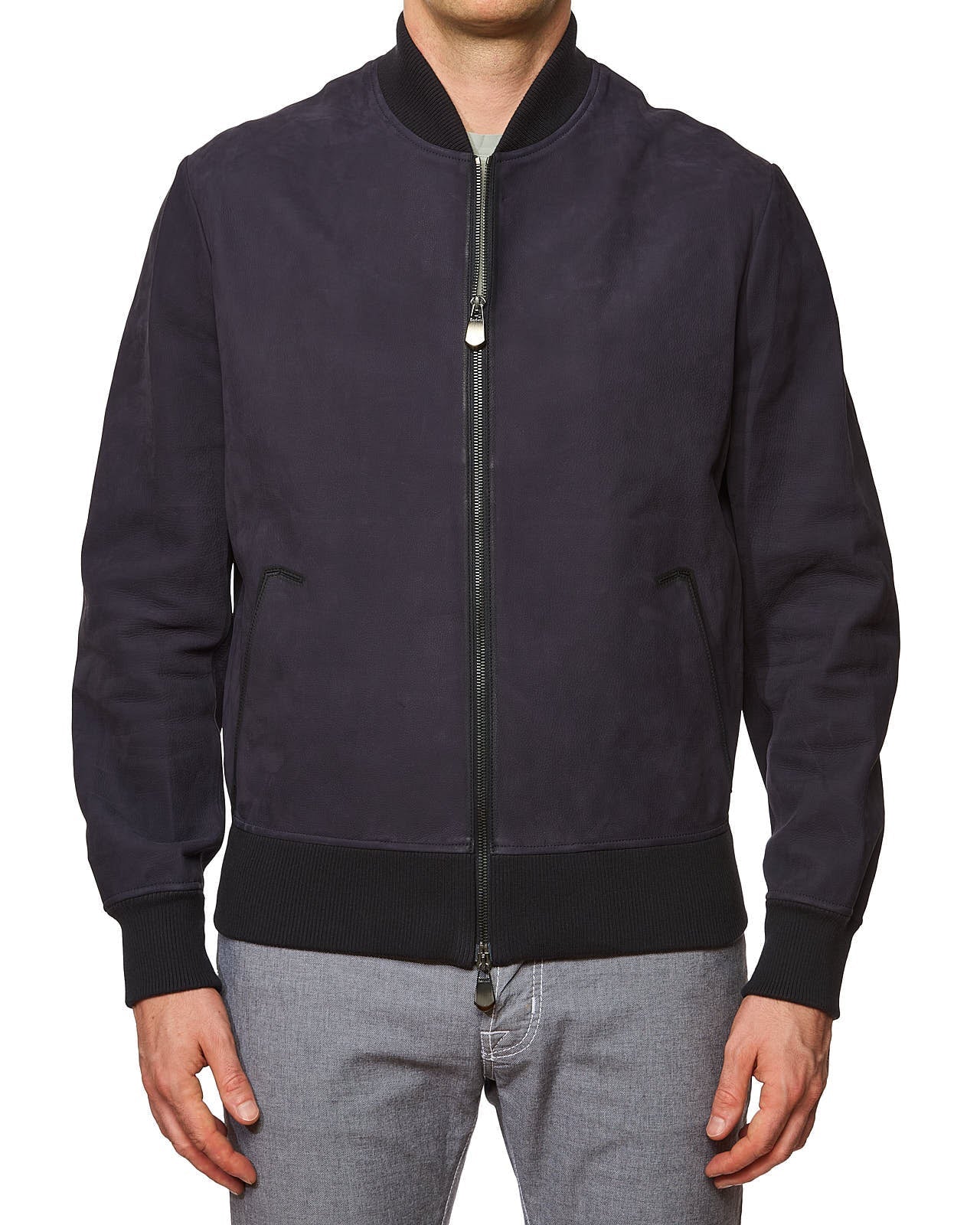 BERLUTI Paris Navy Blue Calfskin Soft Leather Bomber Jacket EU 50 US M