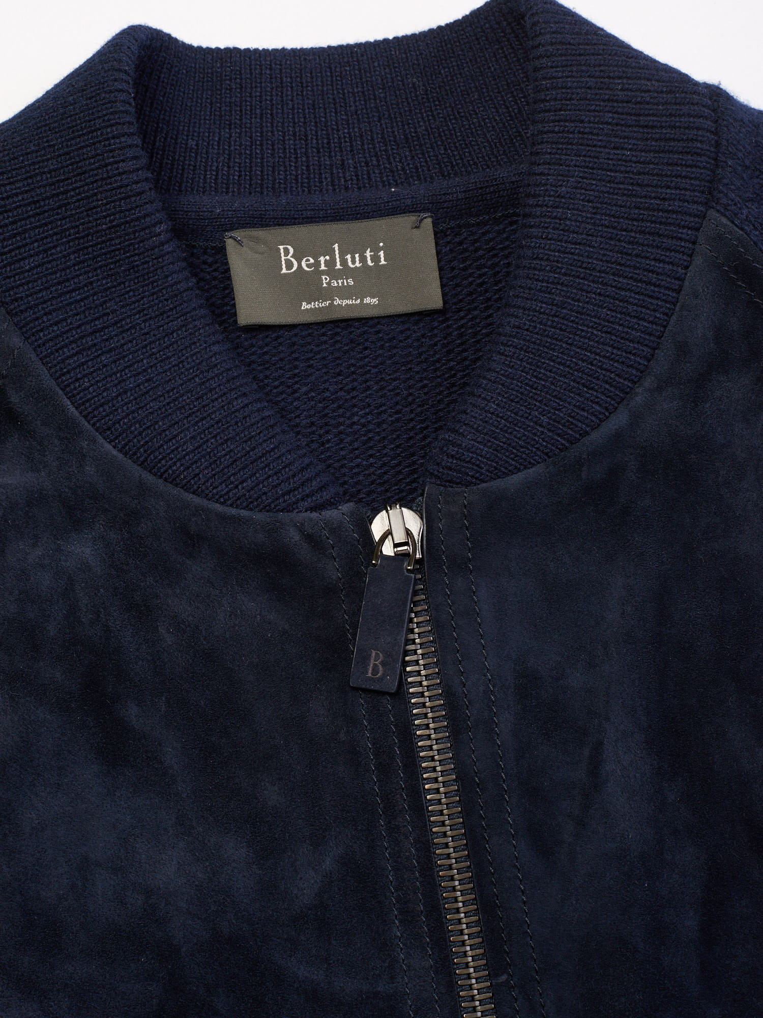 BERLUTI Paris Navy Wool-Cashmere Suede Front Blouson Leather Bomber NEW