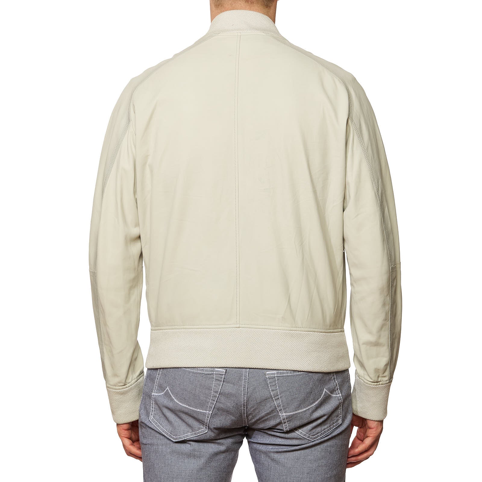 BERLUTI Paris Cream Calfskin Leather Unlined Bomber Blouson Jacket EU 50 US M