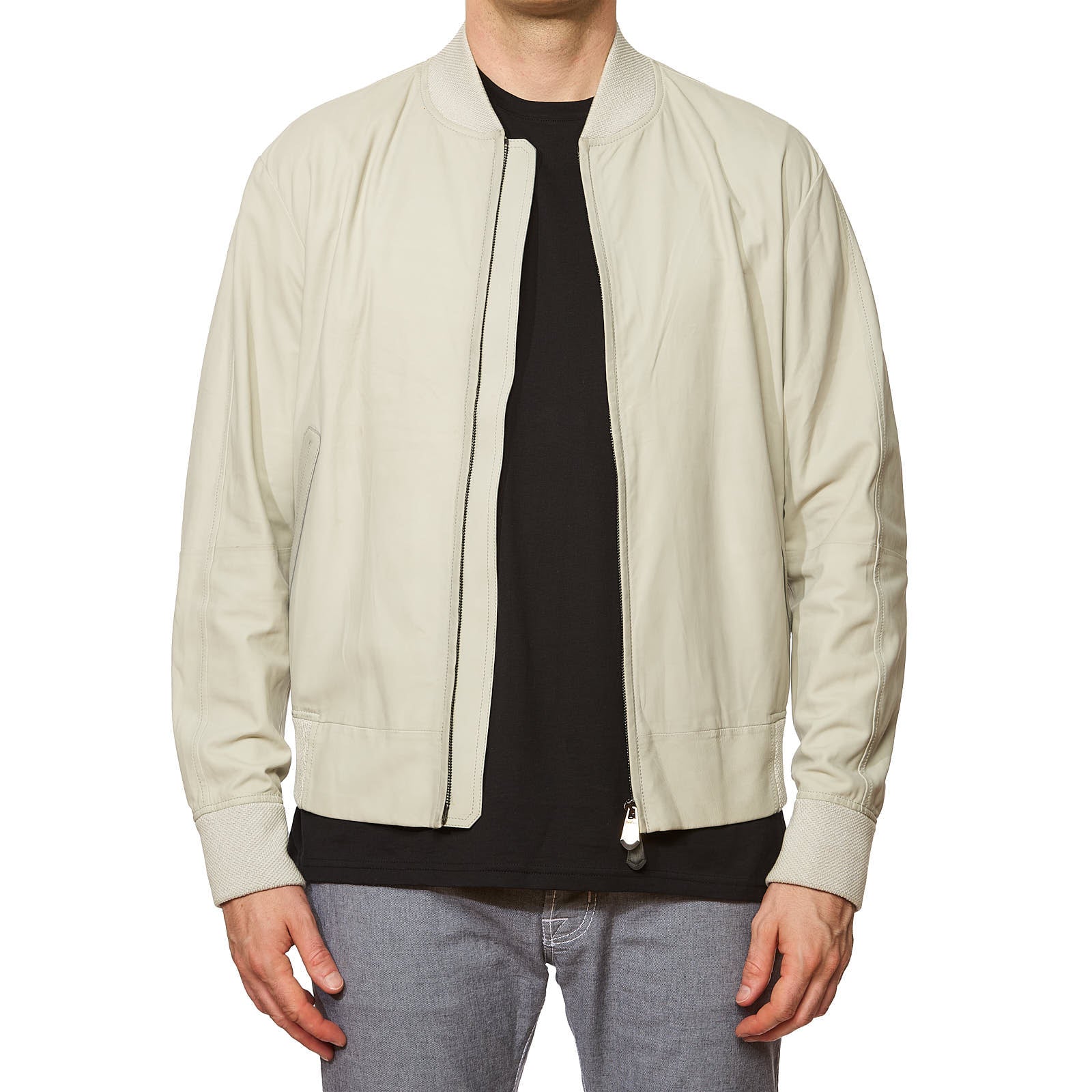 BERLUTI Paris Cream Calfskin Leather Unlined Bomber Blouson Jacket EU 50 US M