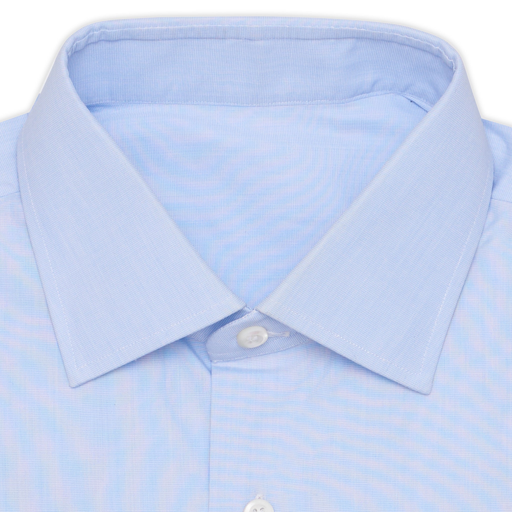 BESPOKE ATHENS Handmade Blue End-on-End Cotton Spalla Camicia Dress Shirt NEW BESPOKE ATHENS