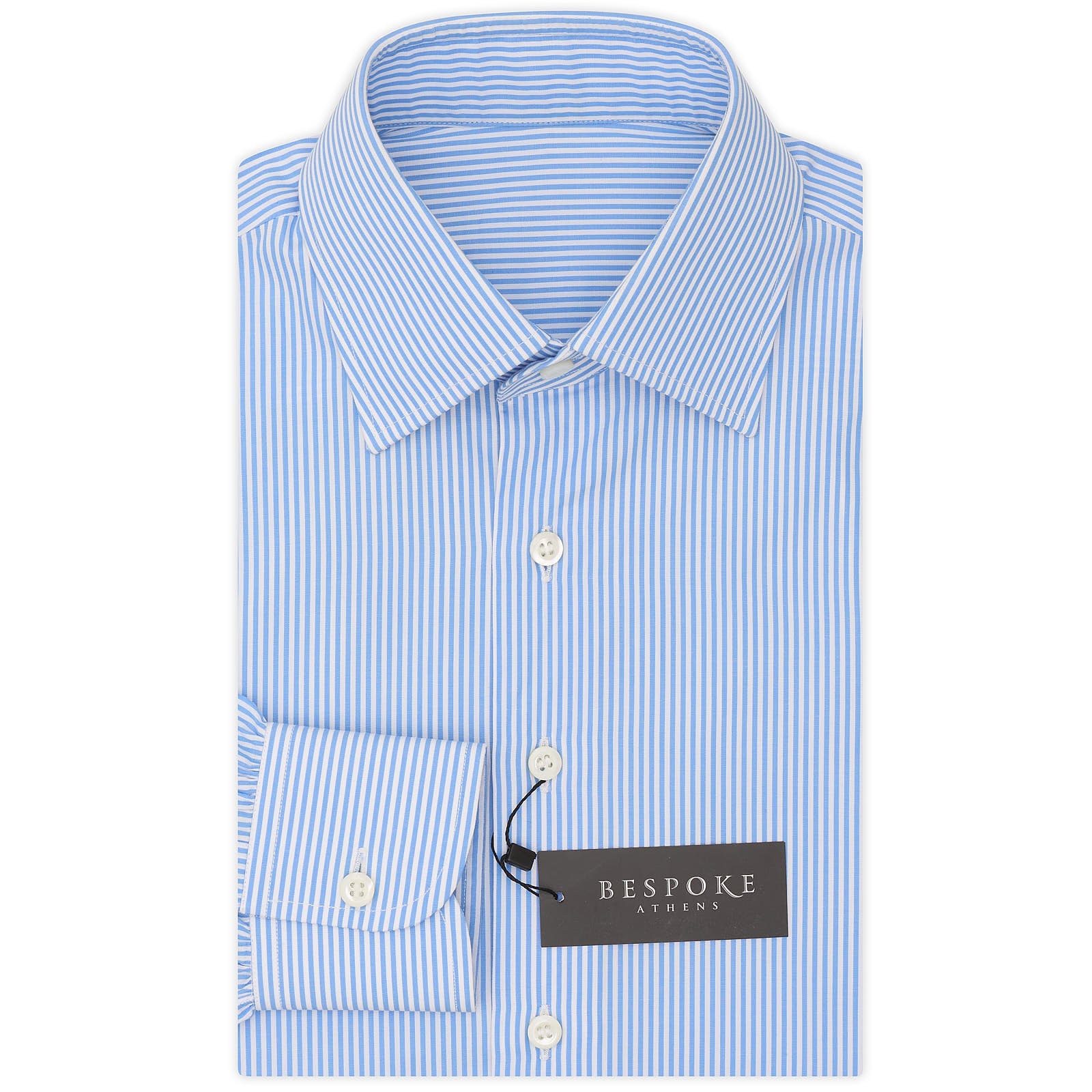 BESPOKE ATHENS Handmade Blue Striped Poplin Cotton Dress Shirt 14.5 NEW 37