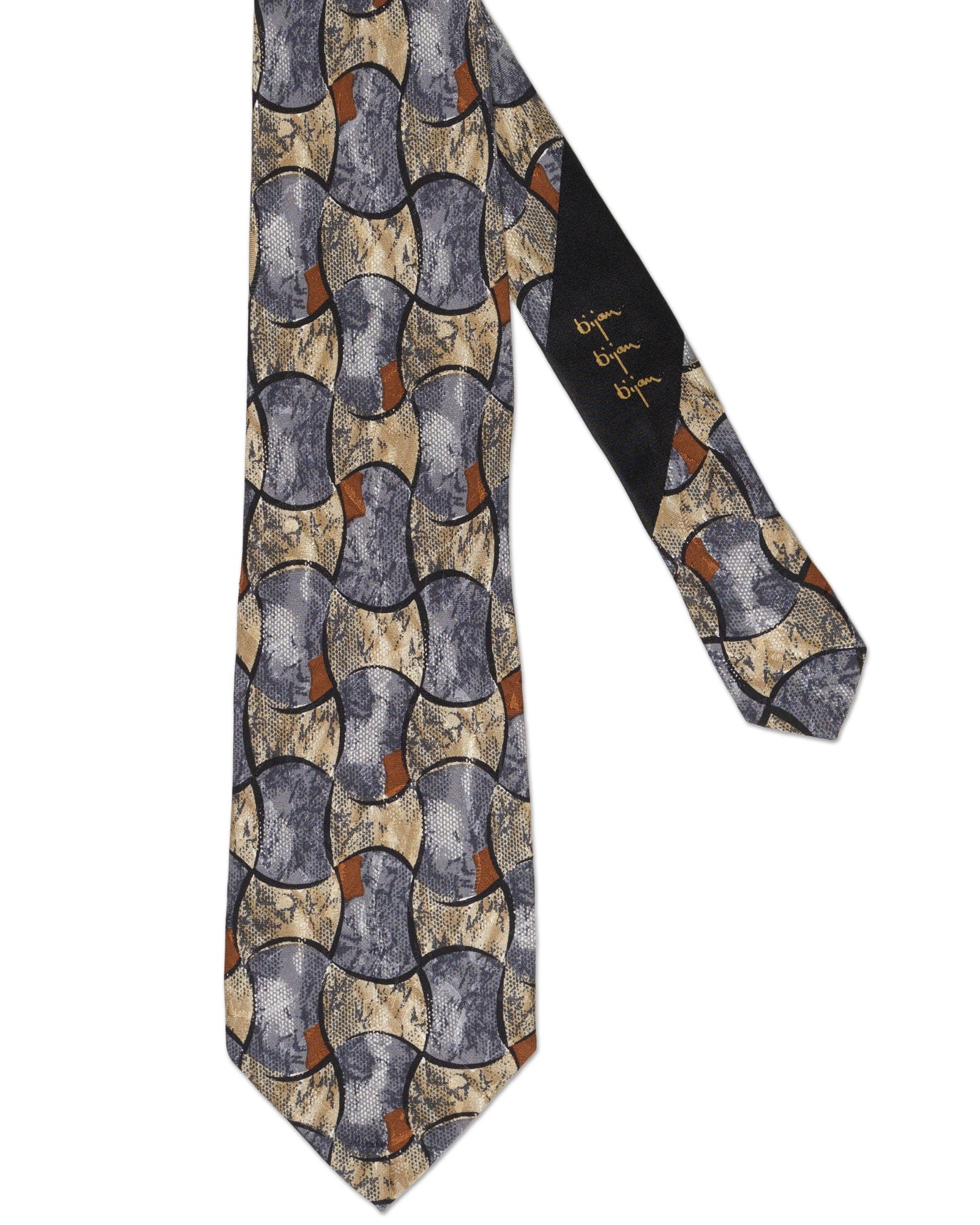 BIJAN Handmade Gray Abstract Design Silk Tie BIJAN