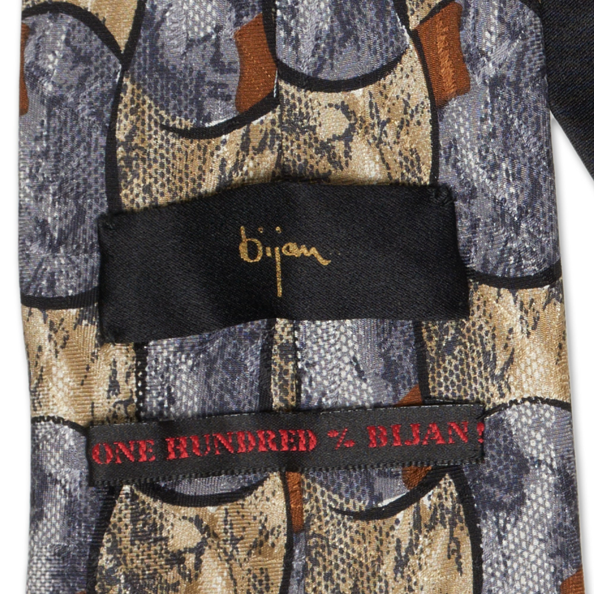 BIJAN Handmade Gray Abstract Design Silk Tie BIJAN