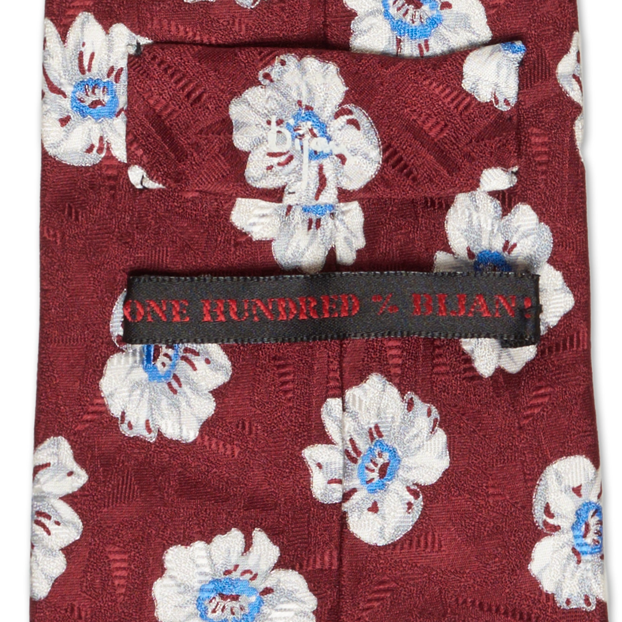 BIJAN Handmade Red Floral Design Silk Tie BIJAN