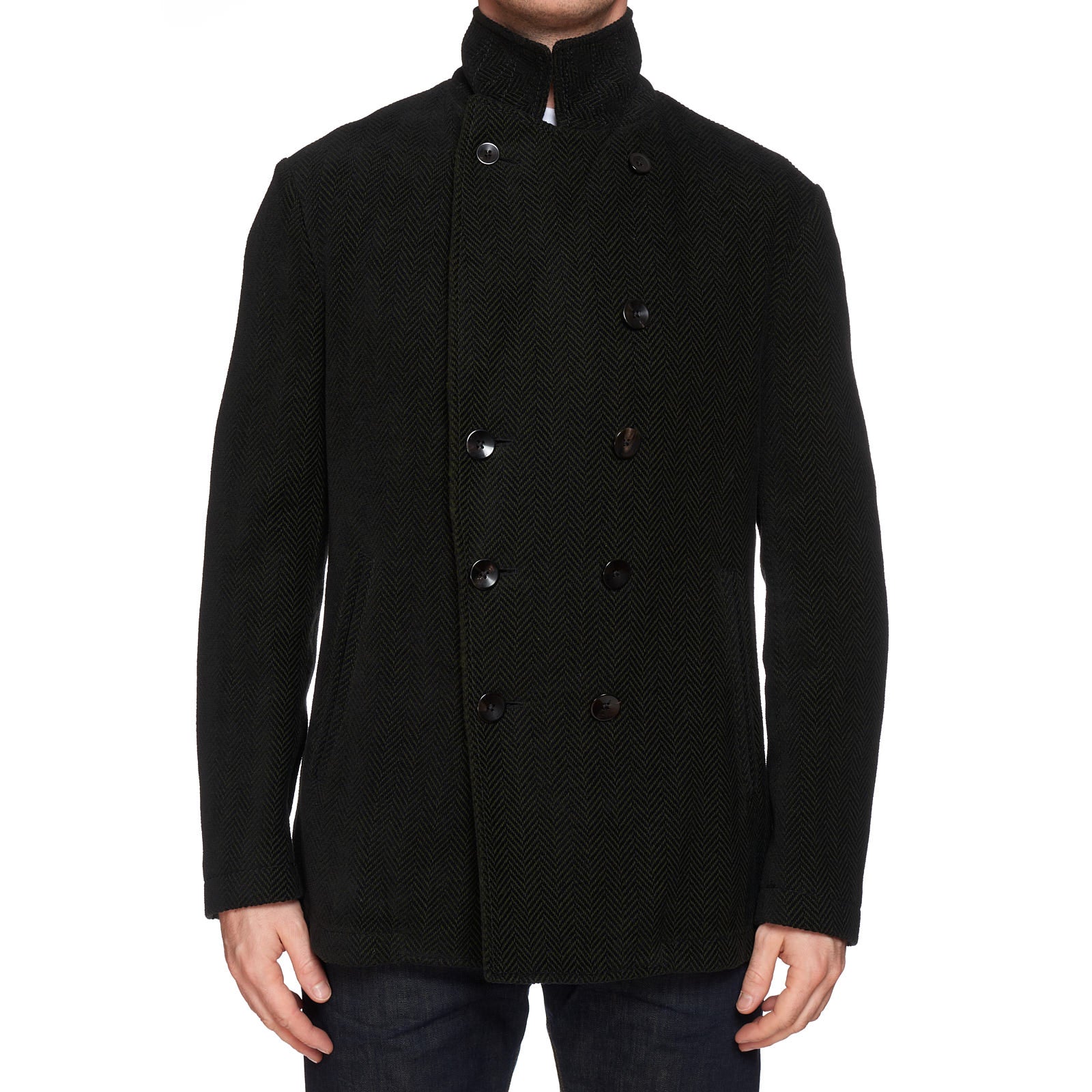 BOGLIOLI "Wear" Green Herringbone Cotton-Cashmere-Wool Unlined Pea Coat 50 NEW 40 BOGLIOLI