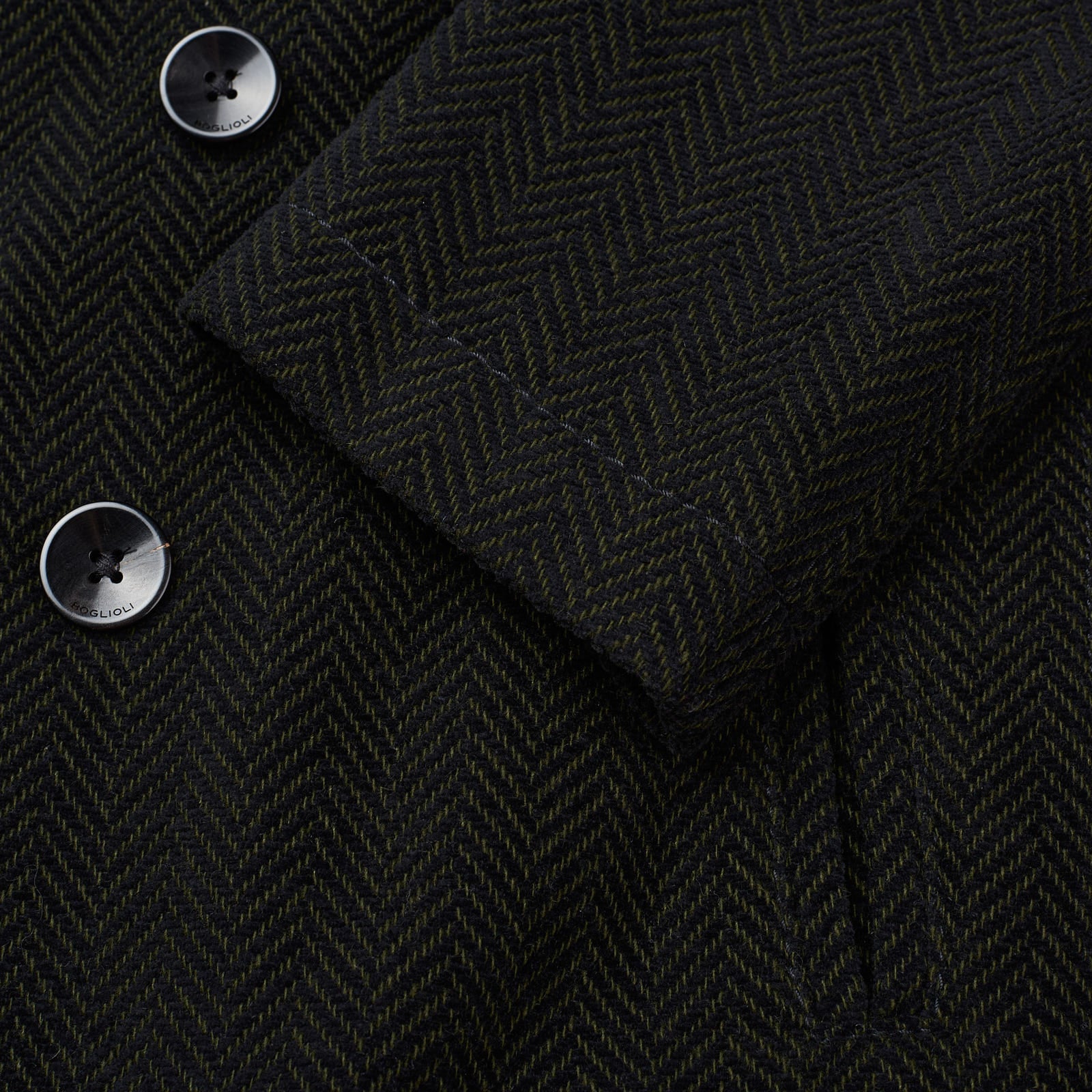 BOGLIOLI "Wear" Green Herringbone Cotton-Cashmere-Wool Unlined Pea Coat 50 NEW 40 BOGLIOLI