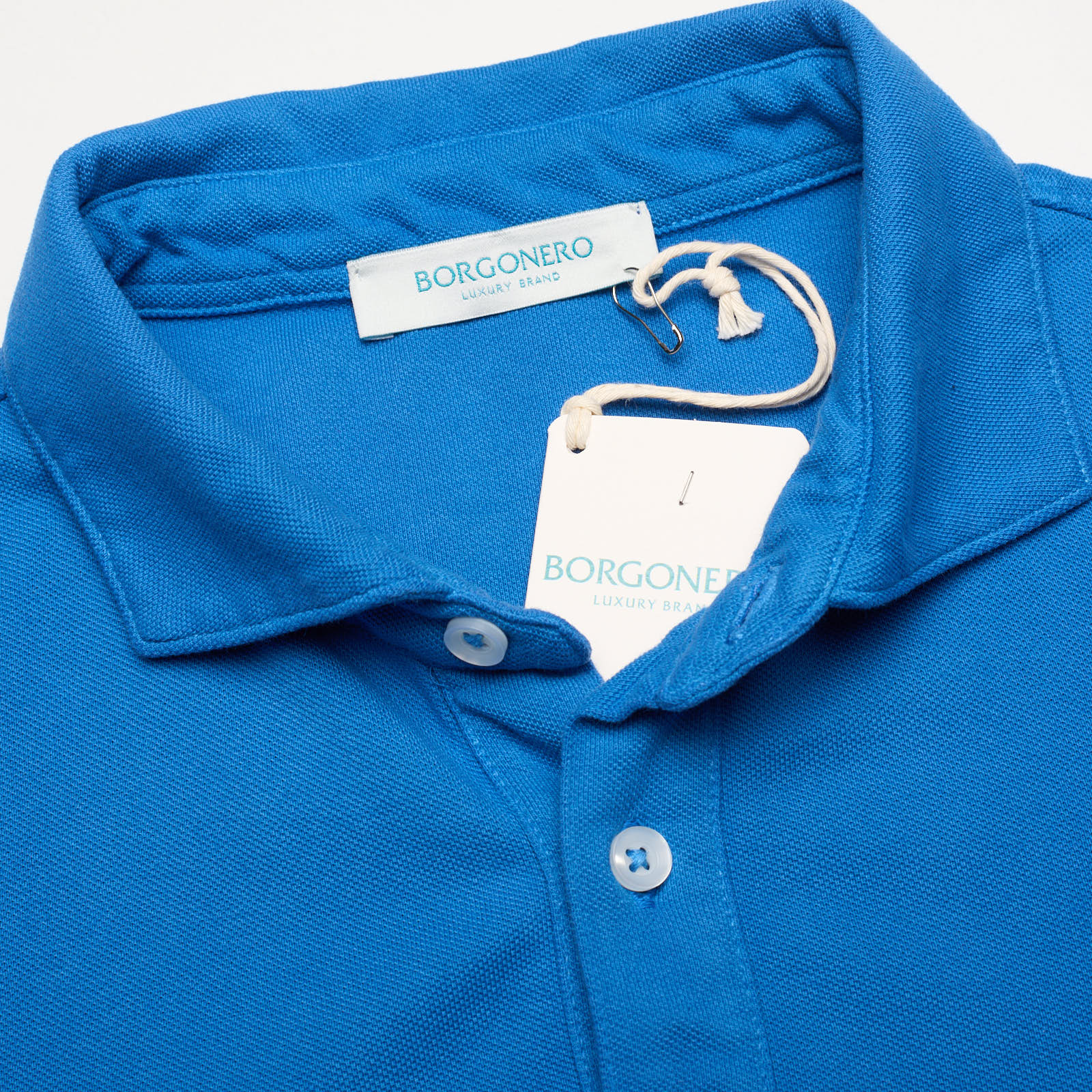 BORGONERO Milano Denim Blue Solid Cotton Polo Shirt NEW L