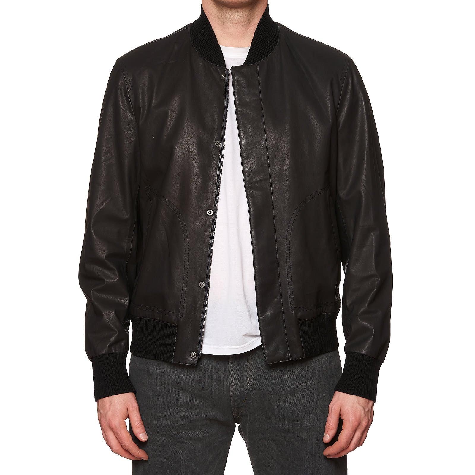 BOTTEGA VENETA Black Sheepskin Leather Bomber Jacket EU 50 NEW US M BOTTEGA VENETA