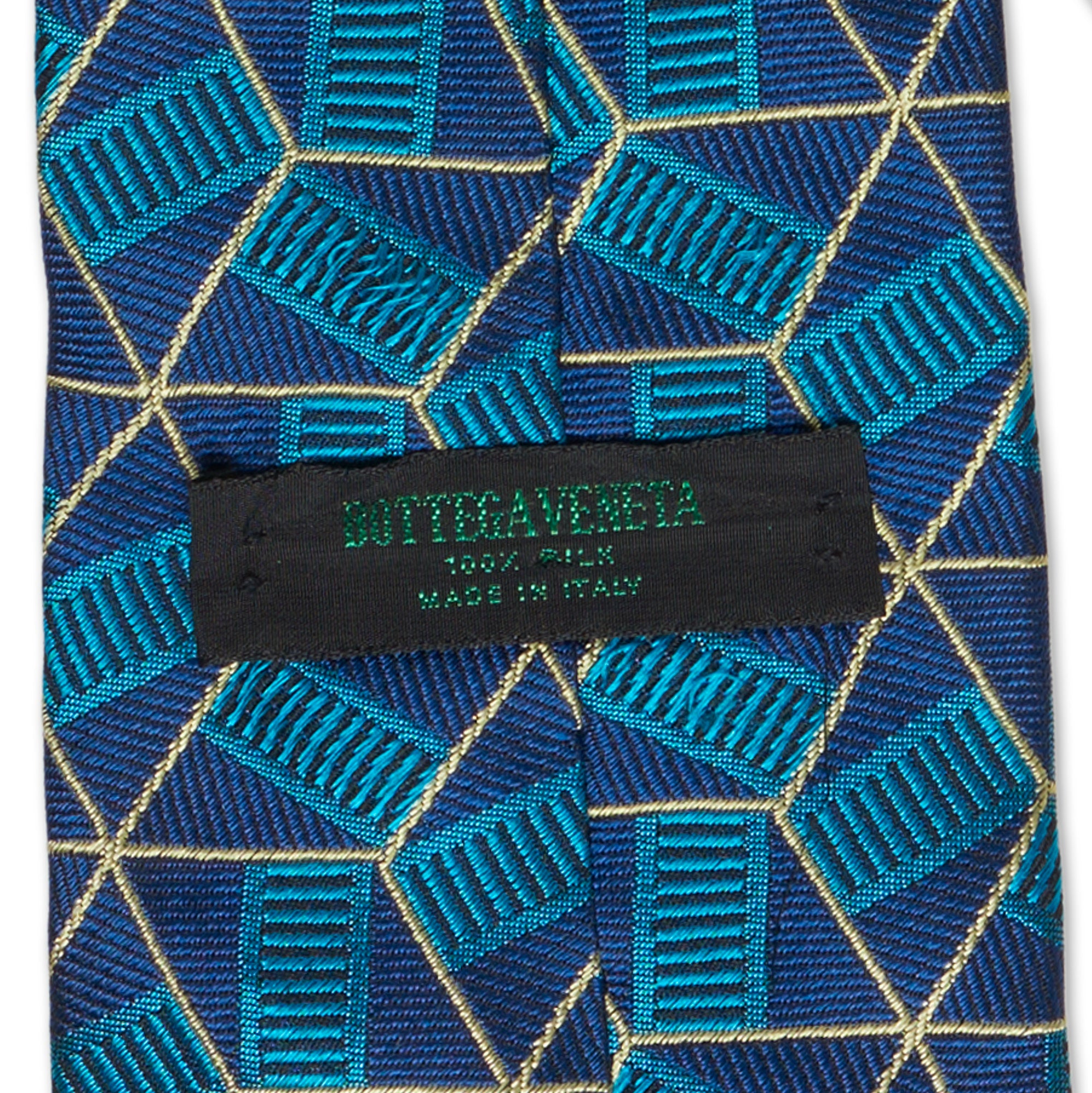 BOTTEGA VENETA Handmade Blue Geometry Design Silk Tie BOTTEGA VENETA