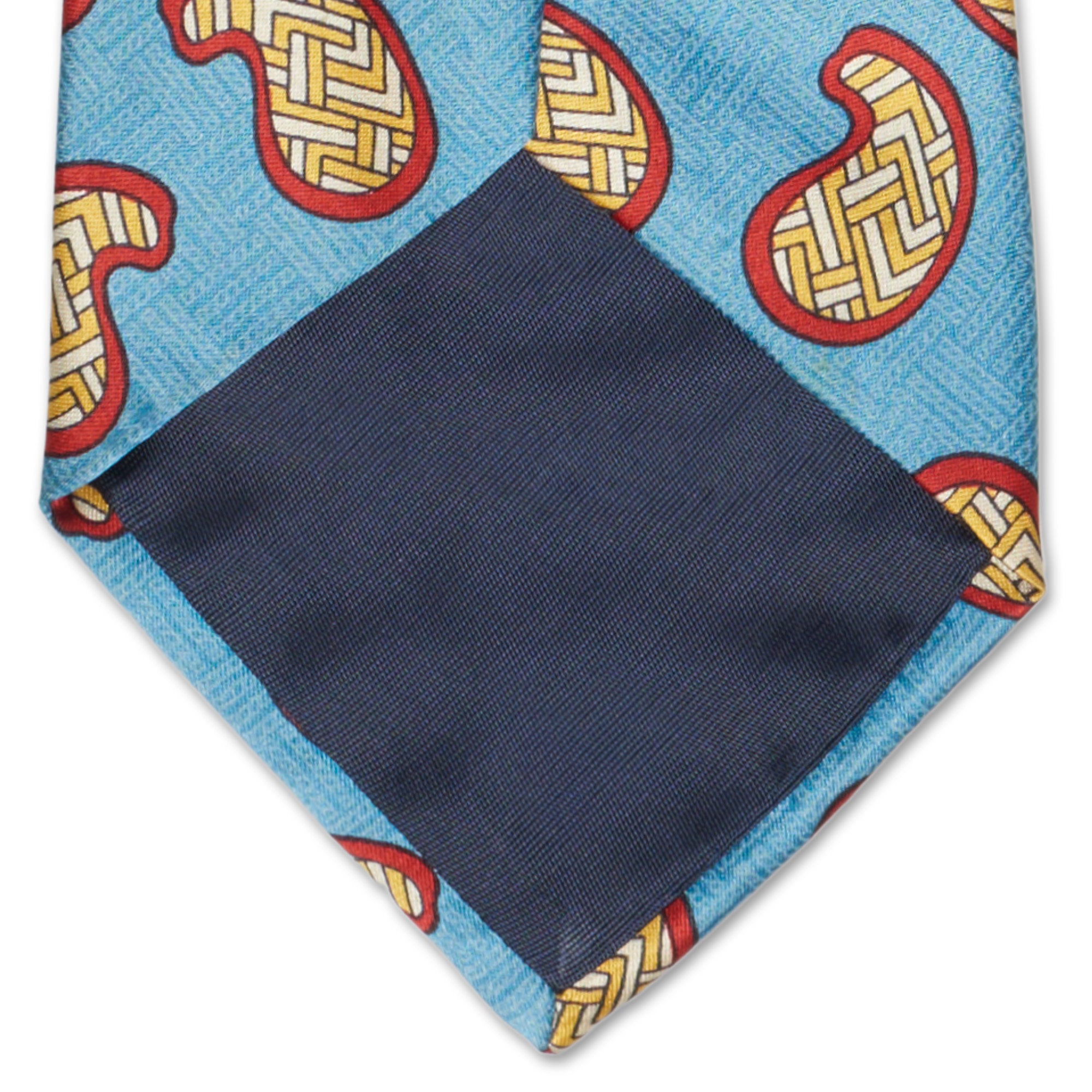 BOTTEGA VENETA Handmade Blue Geometry Pattern Design Silk Tie BOTTEGA VENETA
