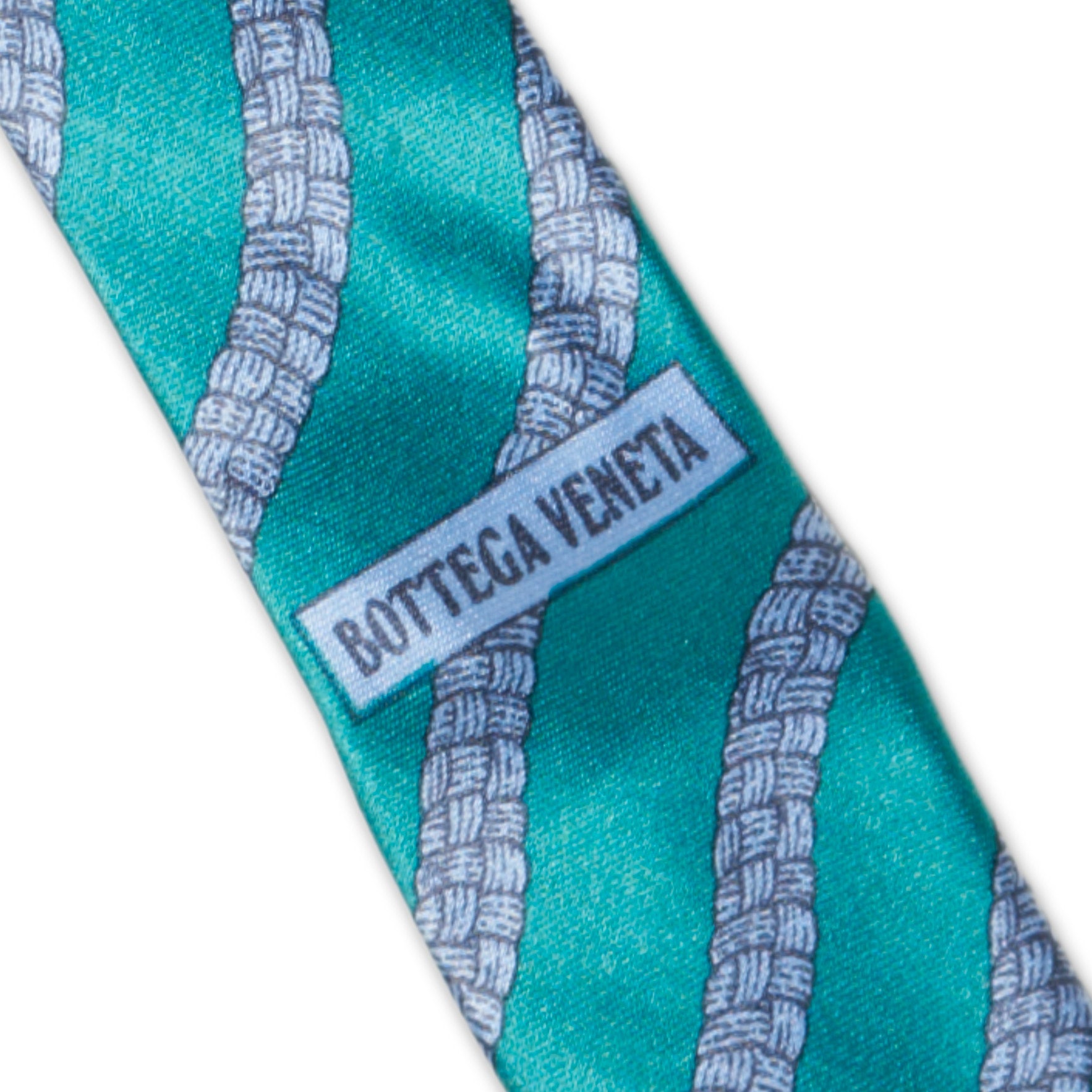BOTTEGA VENETA Handmade Green-Blue Striped Silk Tie BOTTEGA VENETA