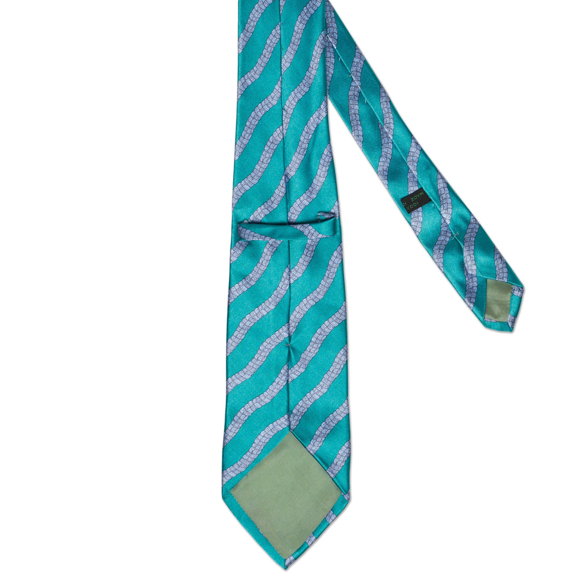BOTTEGA VENETA Handmade Green-Blue Striped Silk Tie BOTTEGA VENETA