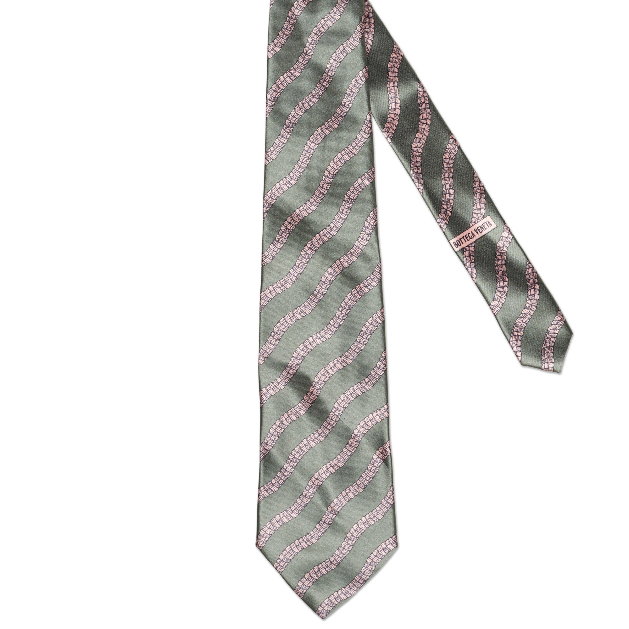 BOTTEGA VENETA Handmade Green-Pink Striped Silk Tie BOTTEGA VENETA