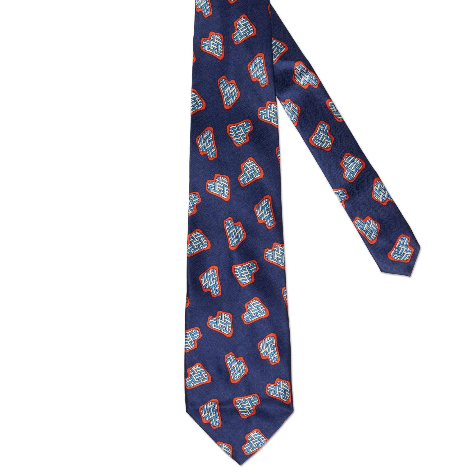 BOTTEGA VENETA Handmade Navy Blue Geometry Pattern Design Silk Tie BOTTEGA VENETA